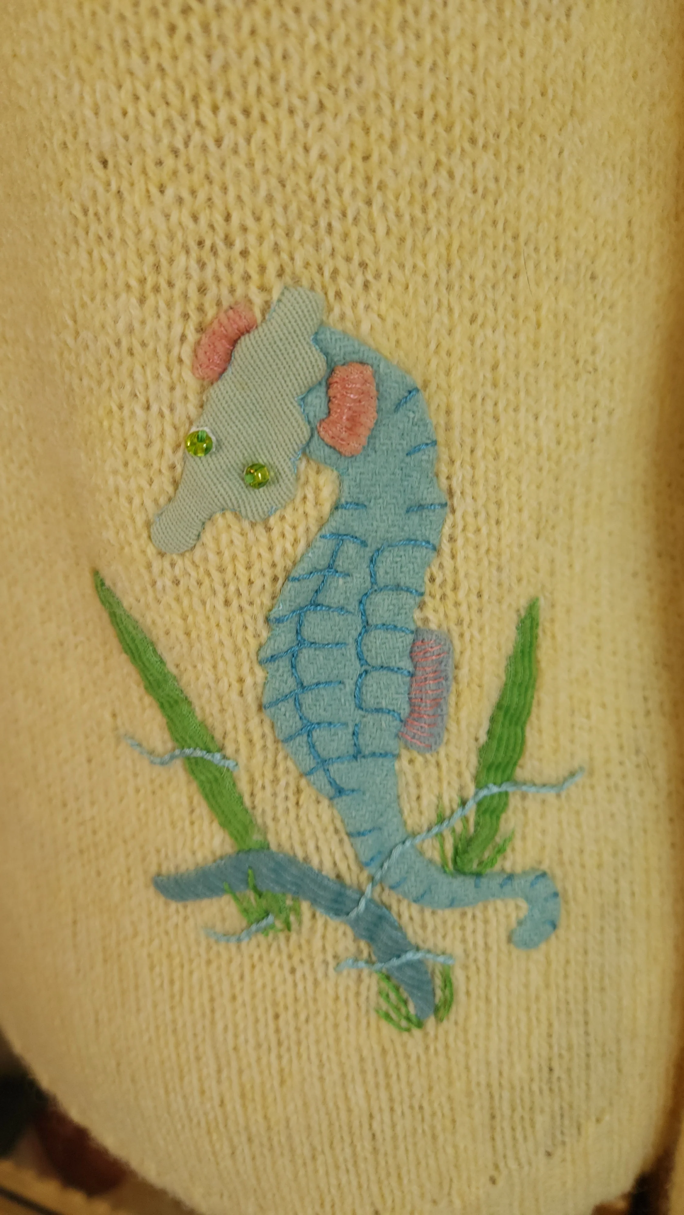 50s/60s Yellow Wool Cardigan With Seahorse Appliques By Lee Collins - Image 6