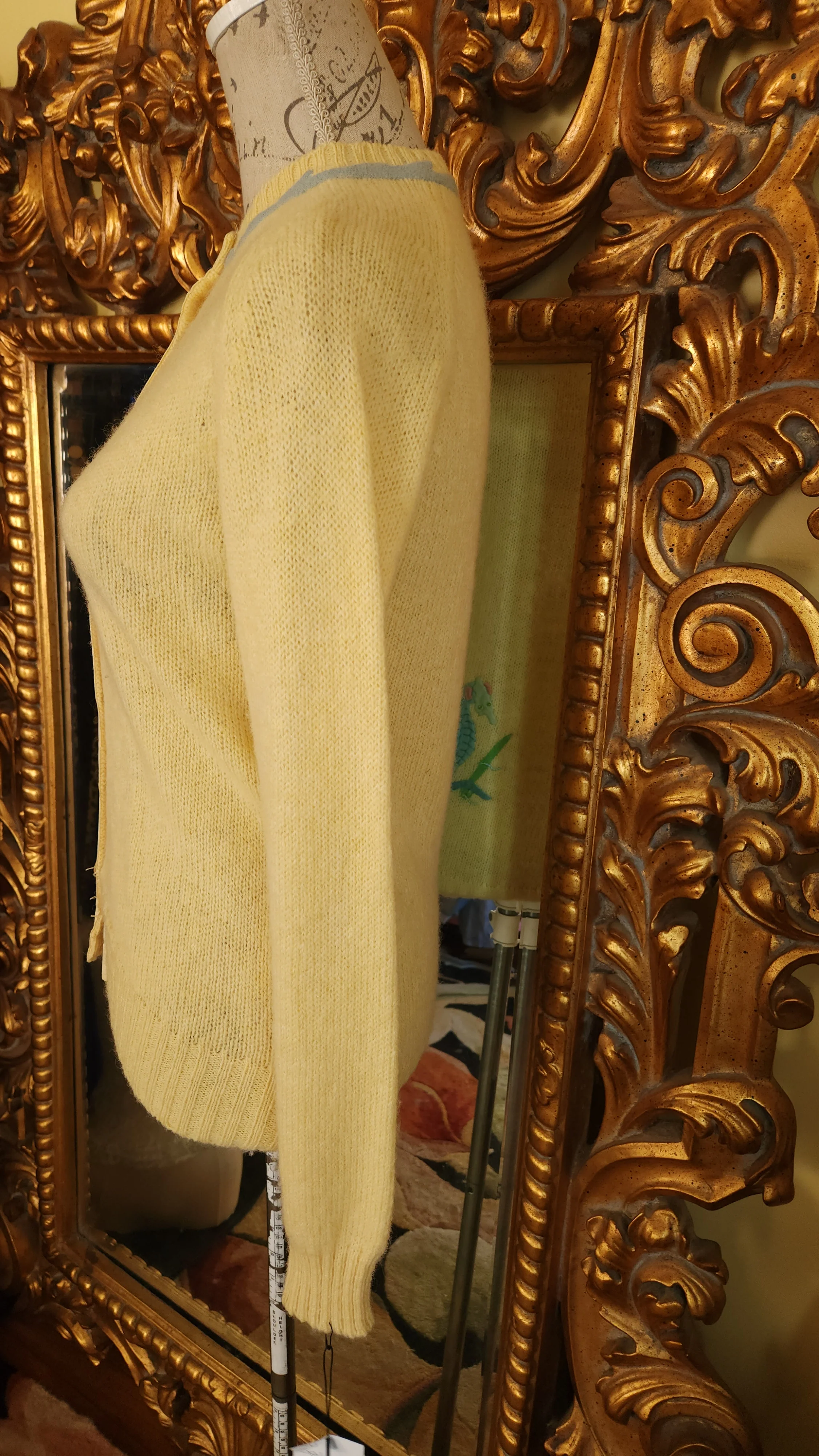 50s/60s Yellow Wool Cardigan With Seahorse Appliques By Lee Collins - Image 7