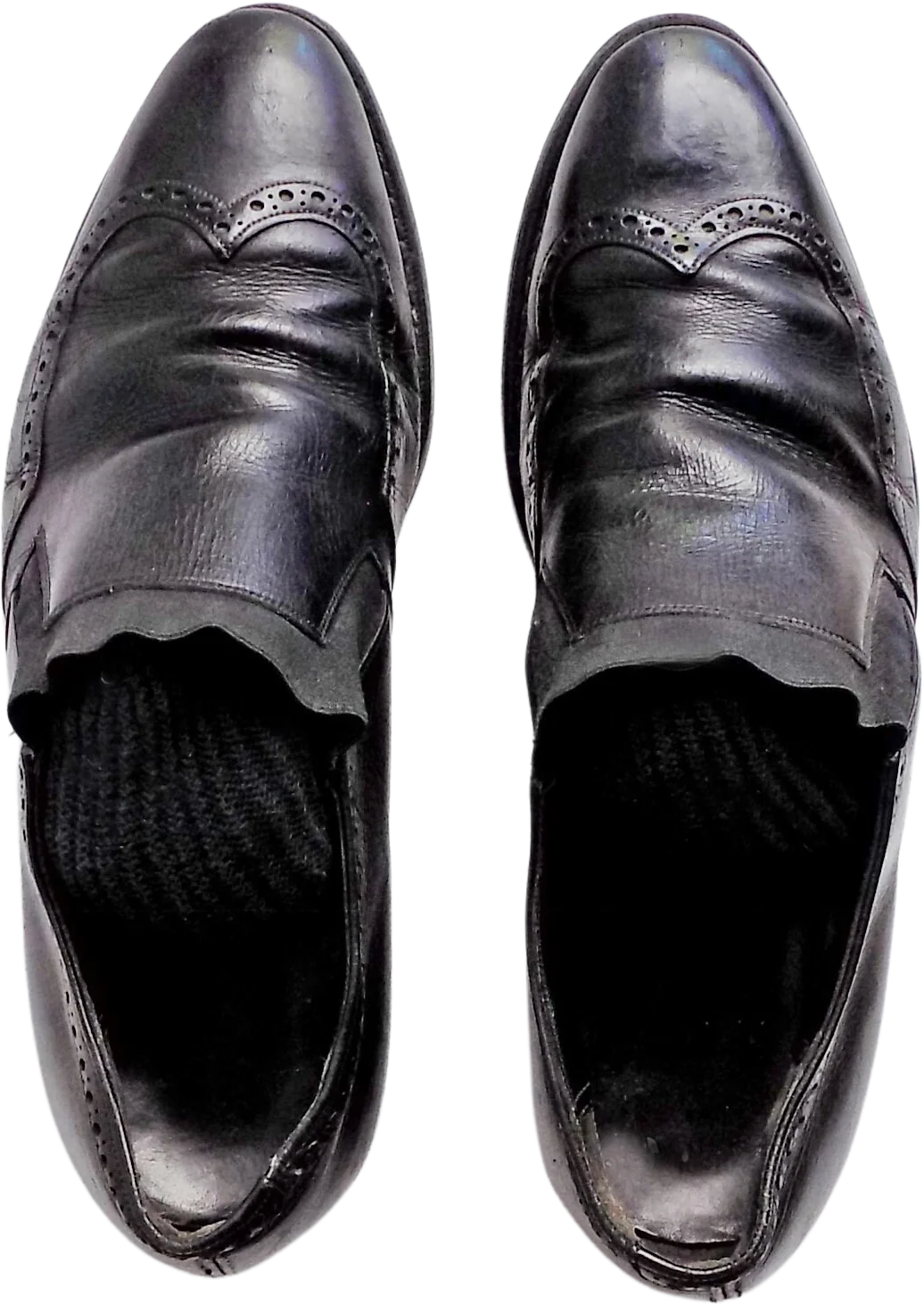 50s 70s Nunn Bush Wingtip Slip Ons Black Leather Loafers Elastic Pointy Shoes Winklepickers