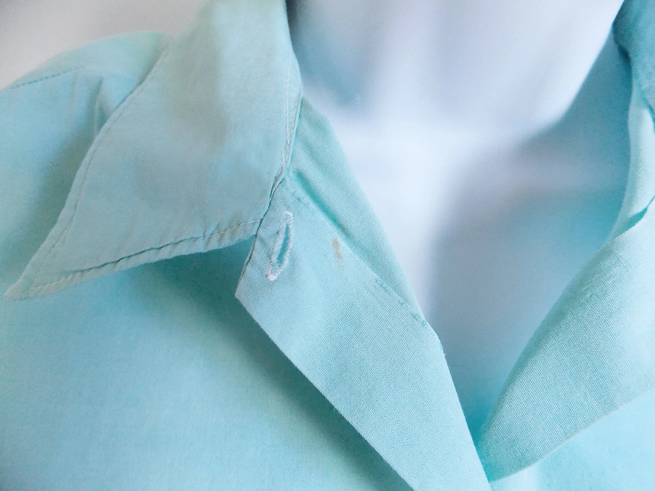 50s Aqua Rockabilly Button Collar Blouse Rnr Stand Up Collar Cotton Sleeveless Jive - Image 4