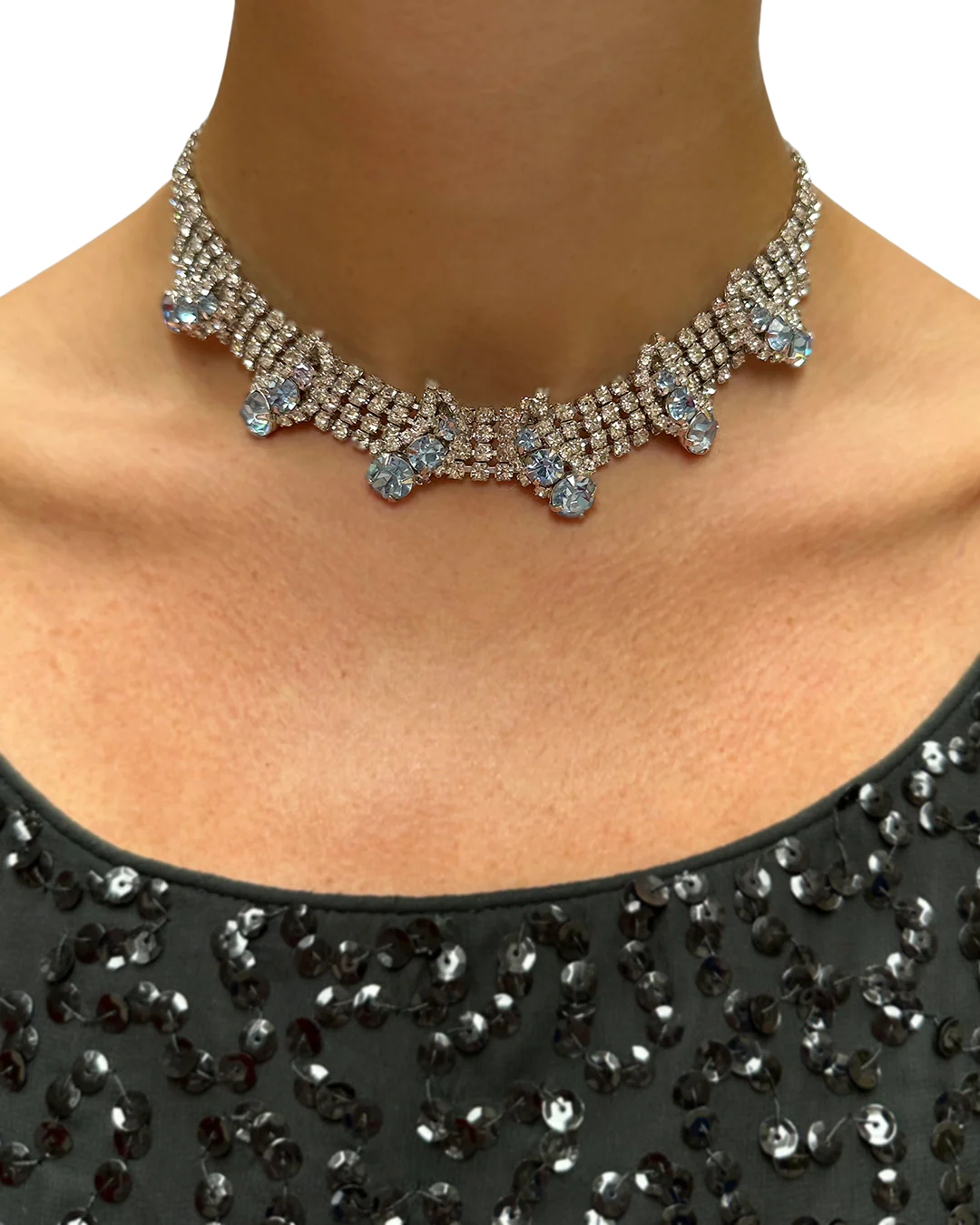 50s Aquamarine Diamanté Choker And Earclips Parure Set - Image 2