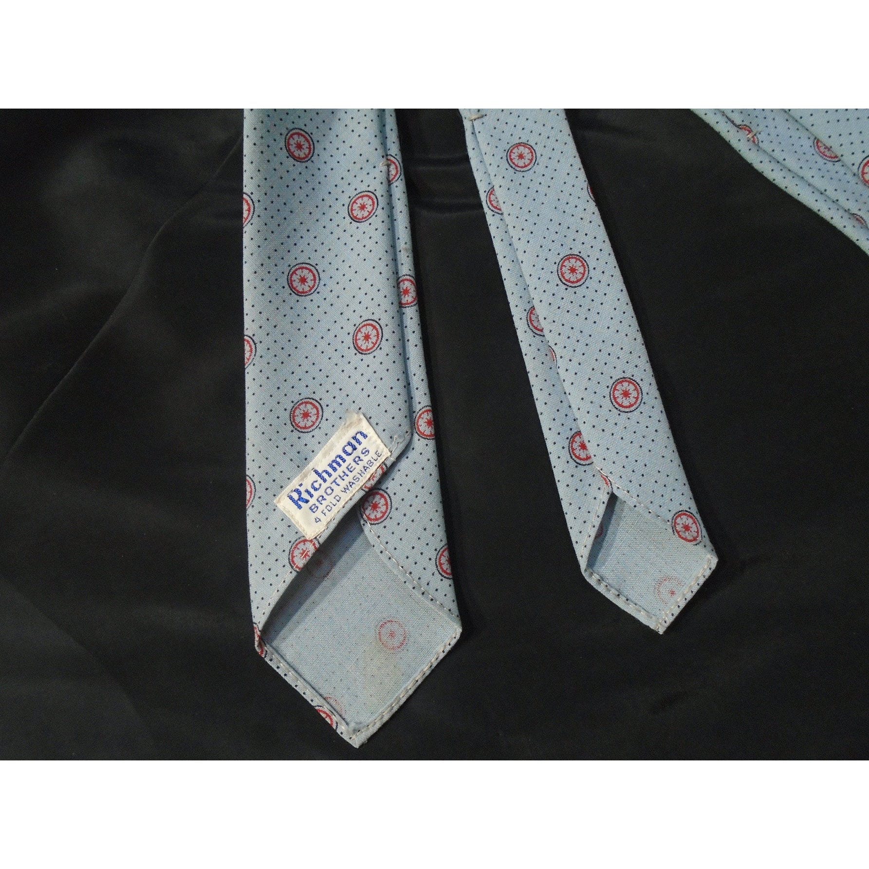 50s Atomic Foulard Skinny Tie, Light Blue Necktie - Image 2