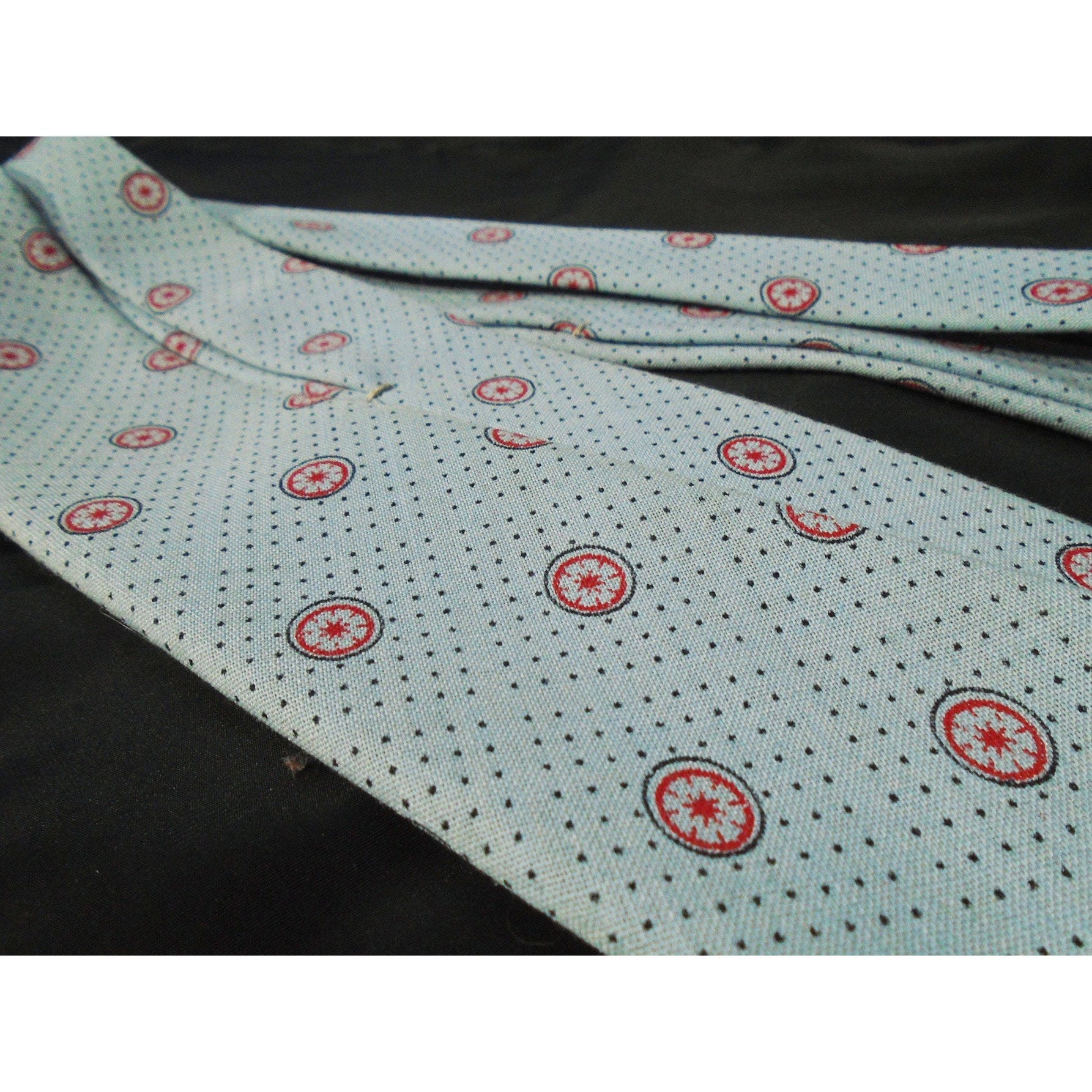 50s Atomic Foulard Skinny Tie, Light Blue Necktie - Image 6