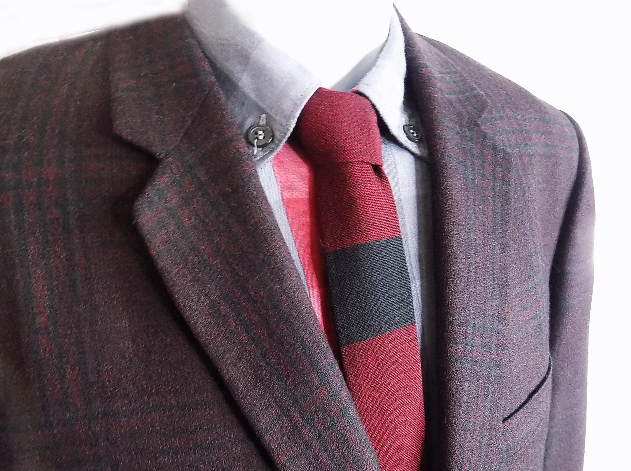50s Atomic Rockabilly Thin Lapel Sports Coat Sports Jacket Dinner Jacket Red -burgundy Plaid Wool - Image 2
