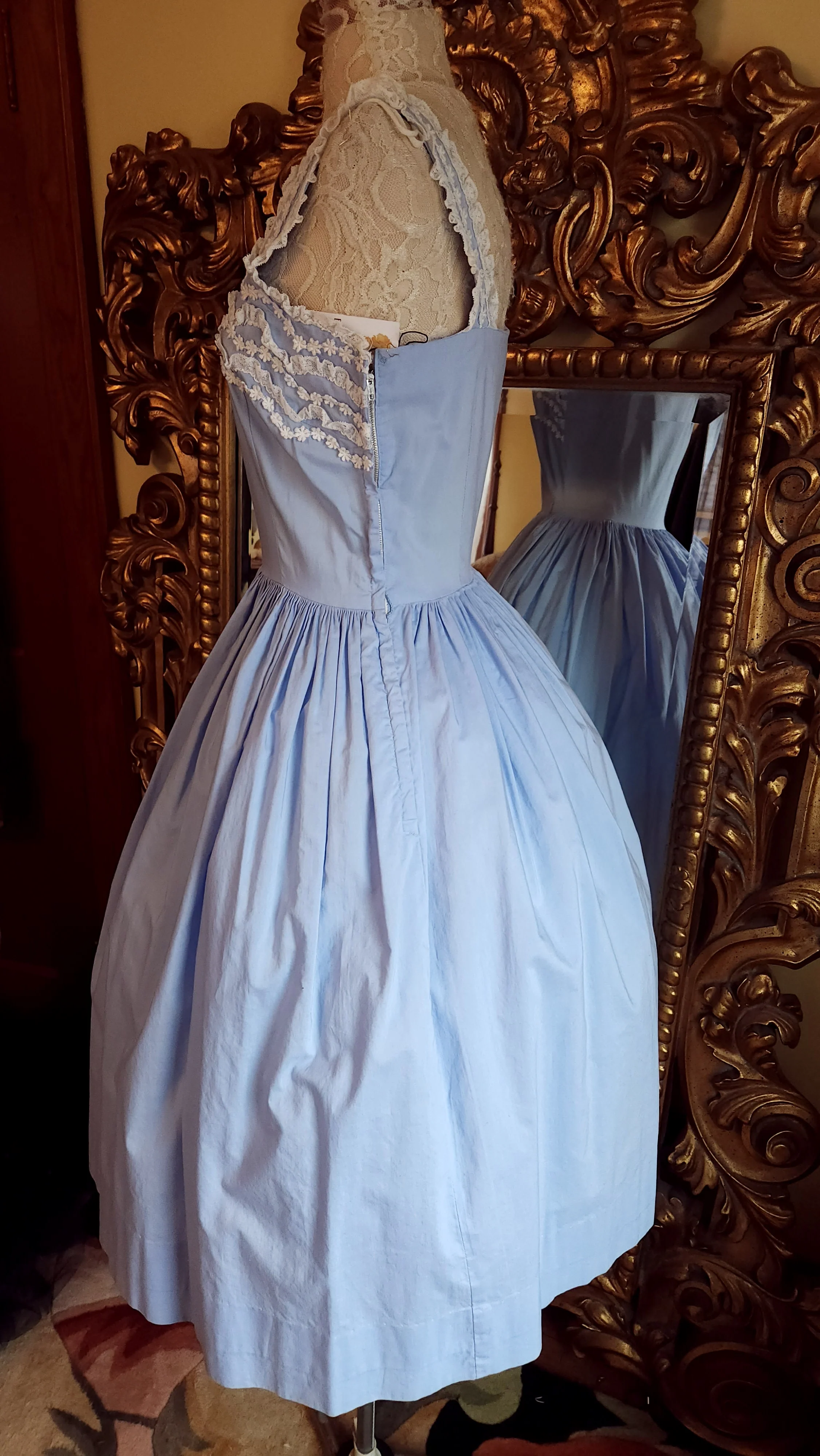 50s Baby Blue Sundress With Lace And Daisy Trim By Vicky Vaughn - Image 3