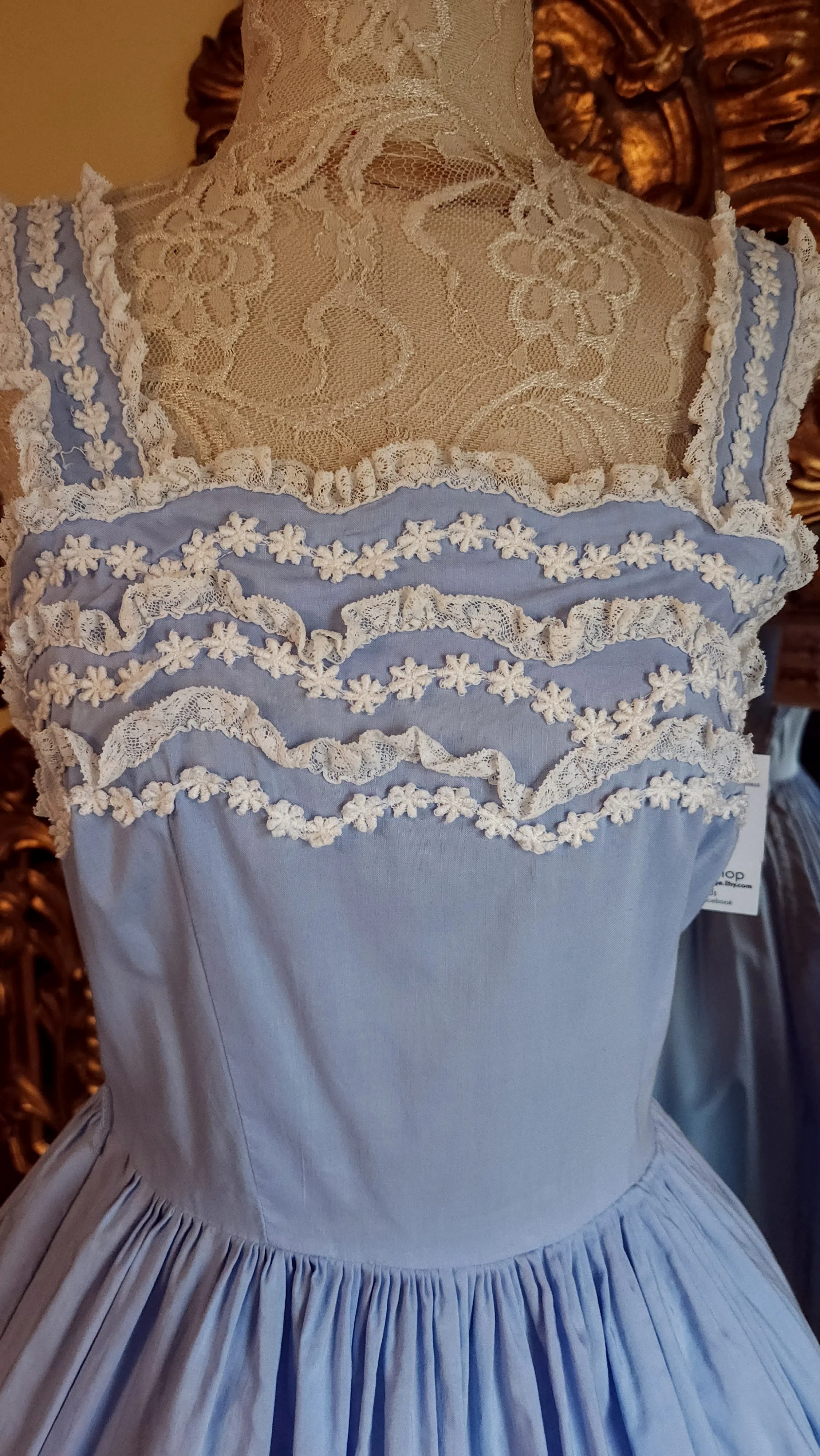 50s Baby Blue Sundress With Lace And Daisy Trim By Vicky Vaughn - Image 5