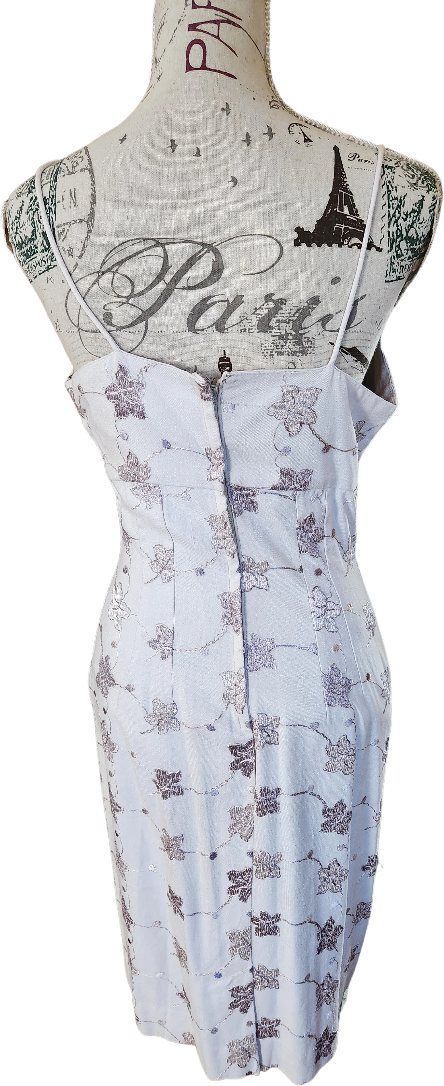 50s Beige And Taupe Embroidered Wiggle Dress - Image 2