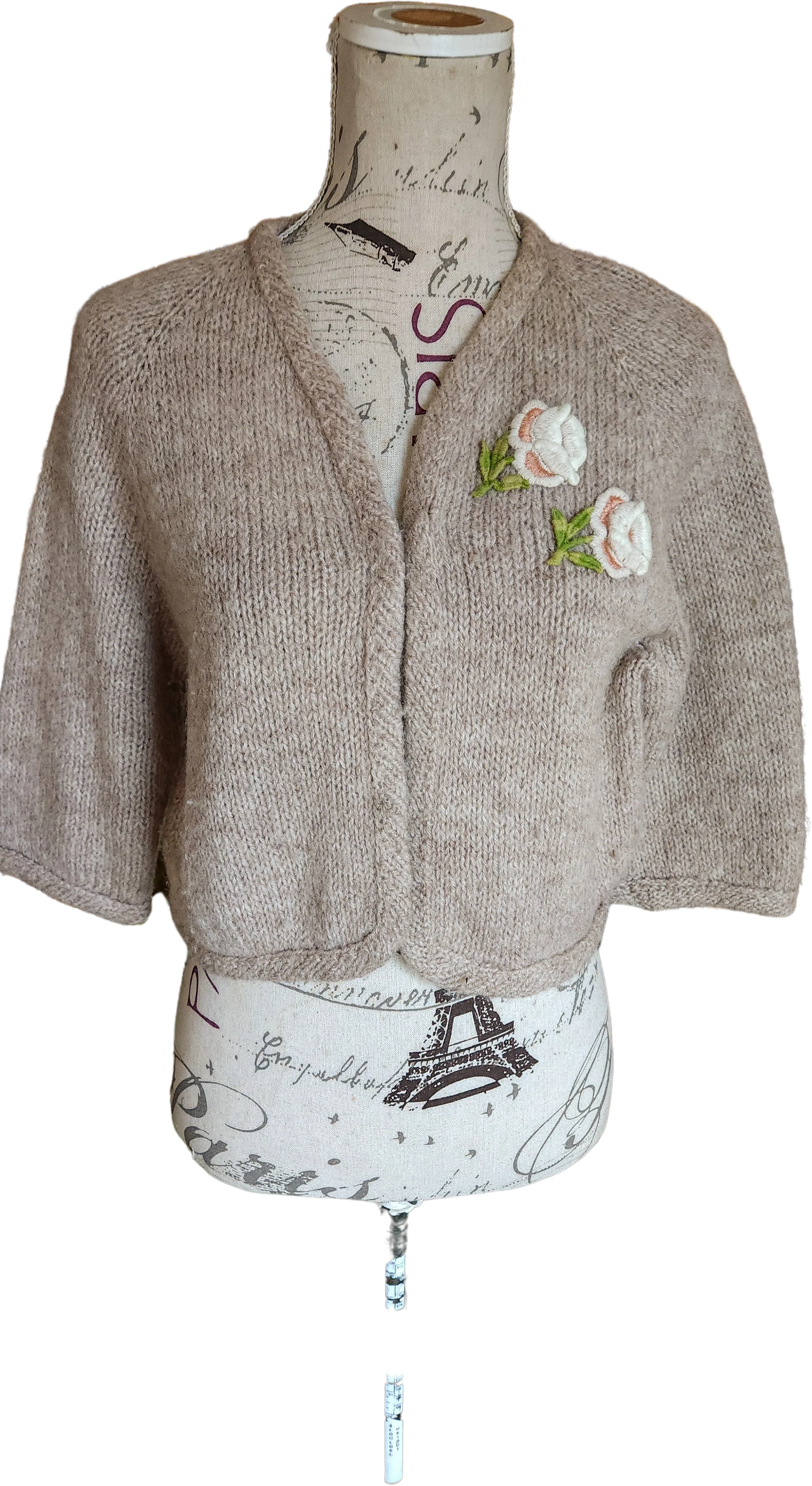 50s Beige Hand Knit Cardigan Shrug Sweater