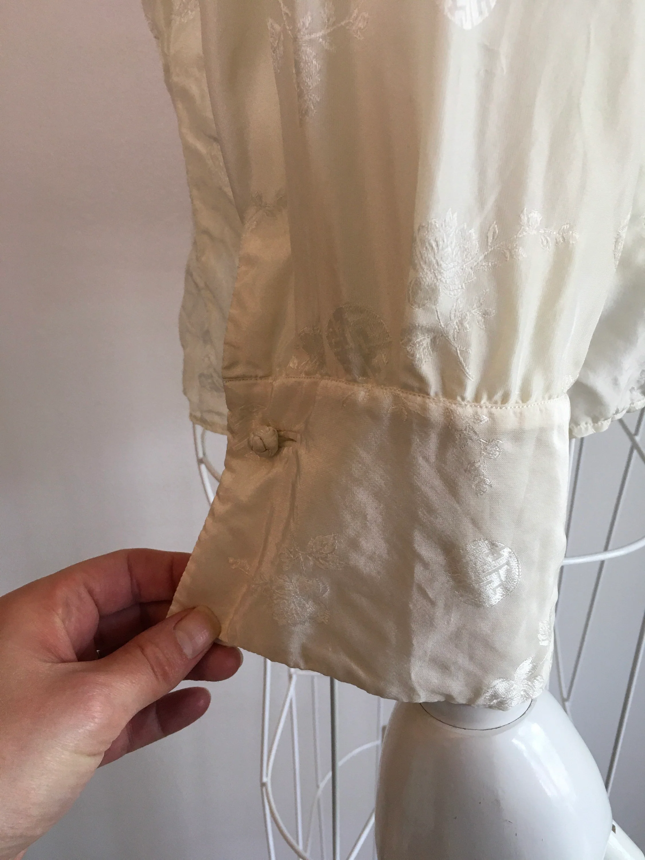 50's Beige Silk Button Up Blouse  by Royal Crown - Image 4