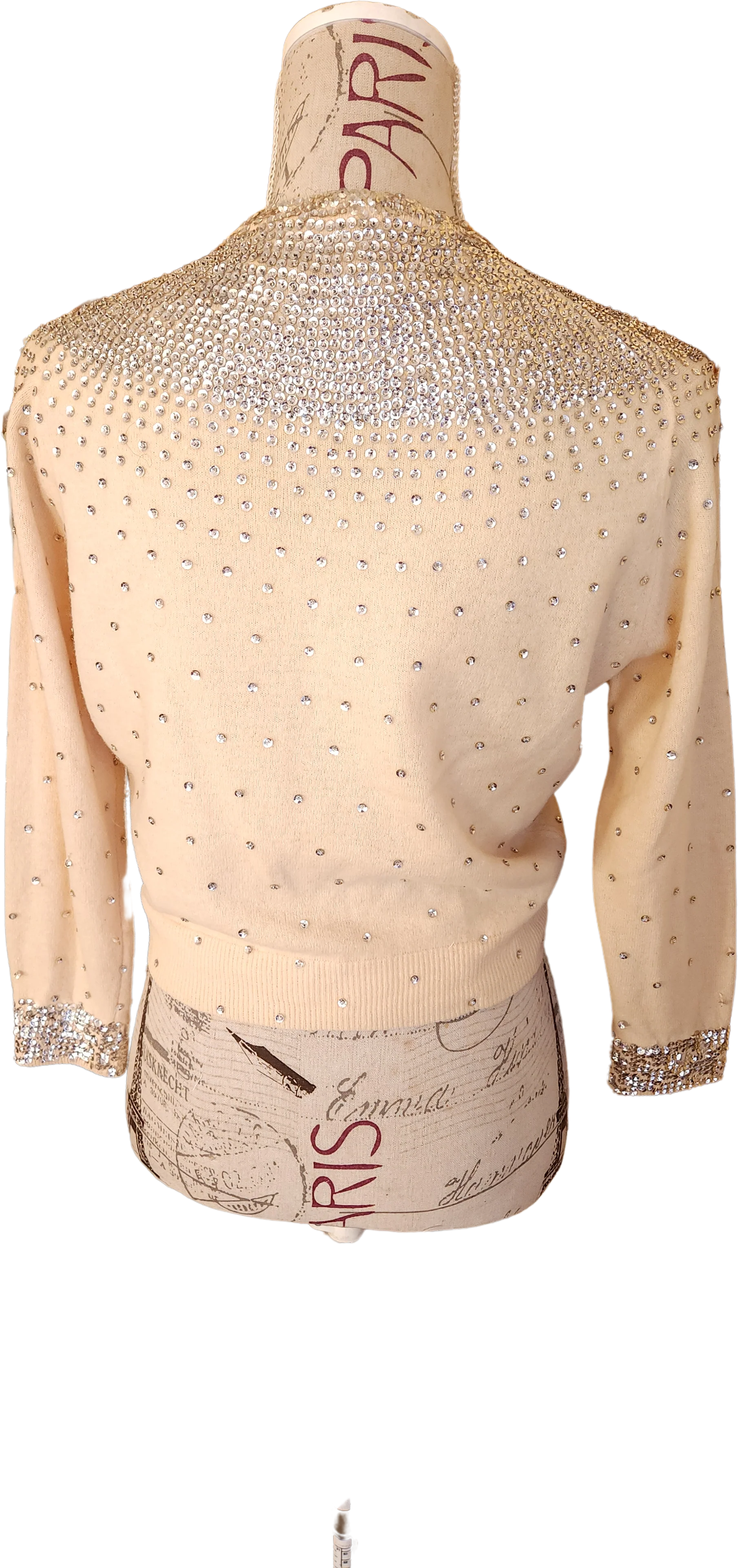 50s Beige Wool Silver Sequin Cardigan Sweater By Savalani Silk Store - Image 2