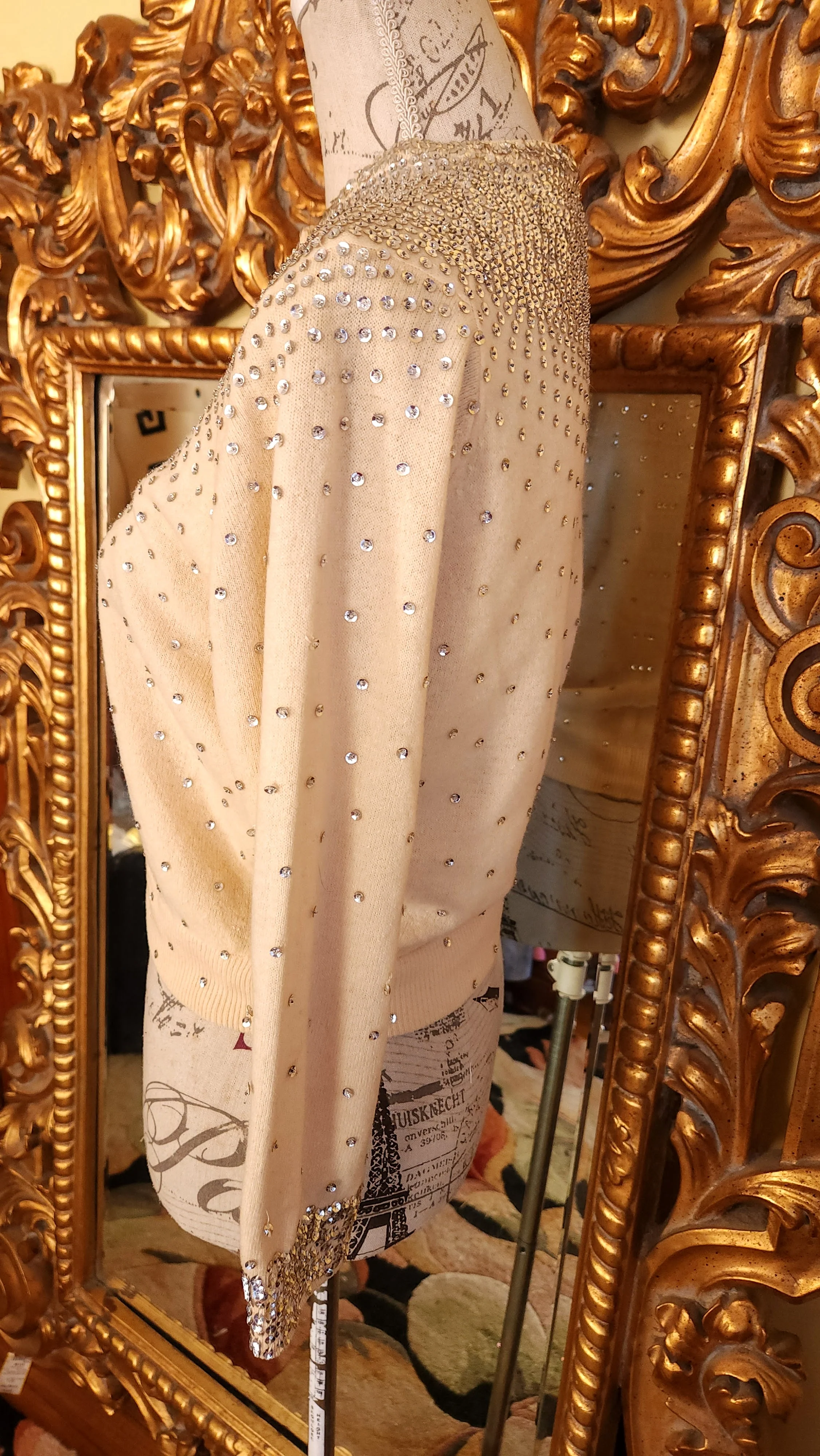 50s Beige Wool Silver Sequin Cardigan Sweater By Savalani Silk Store - Image 3
