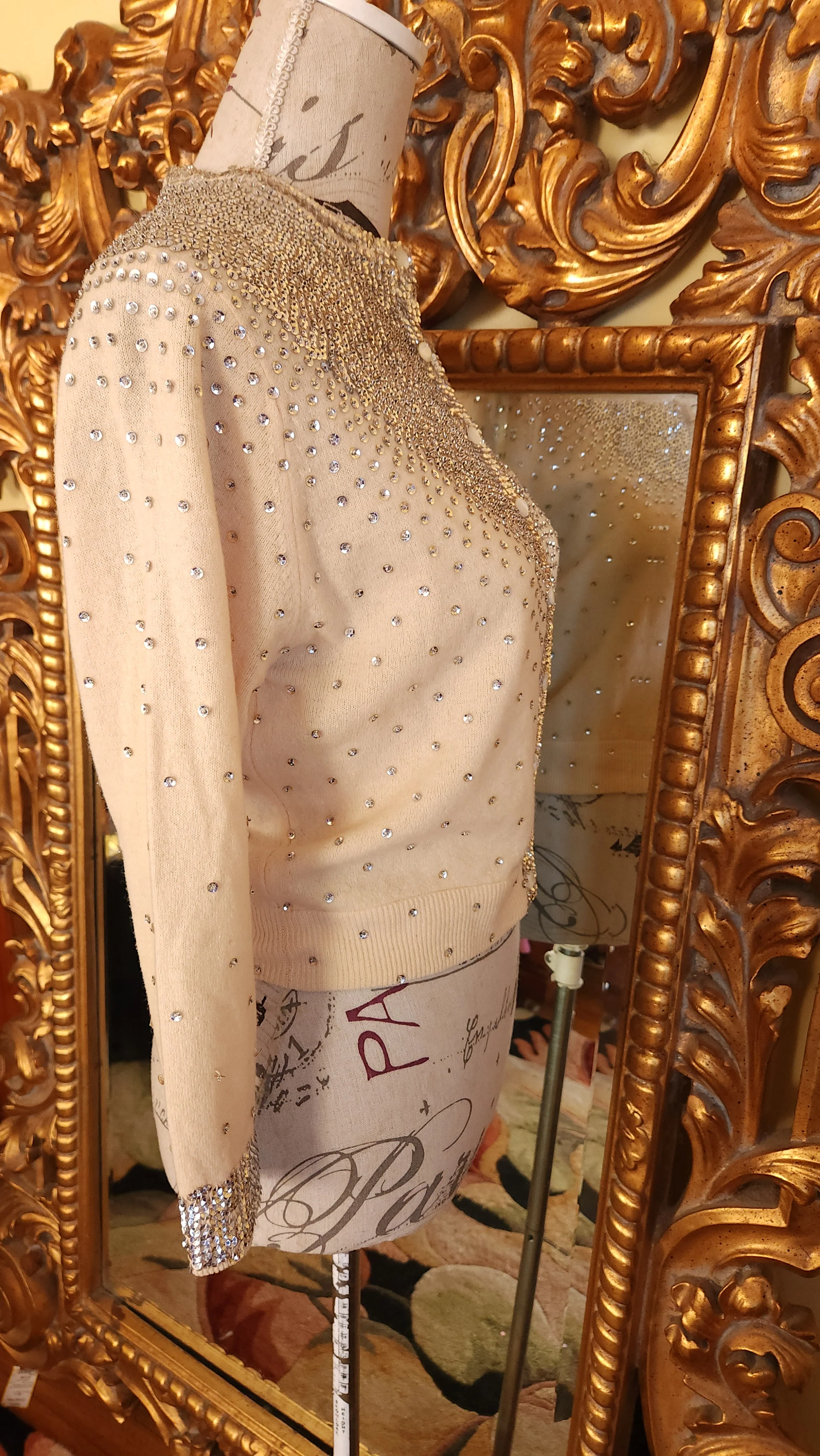 50s Beige Wool Silver Sequin Cardigan Sweater By Savalani Silk Store - Image 4