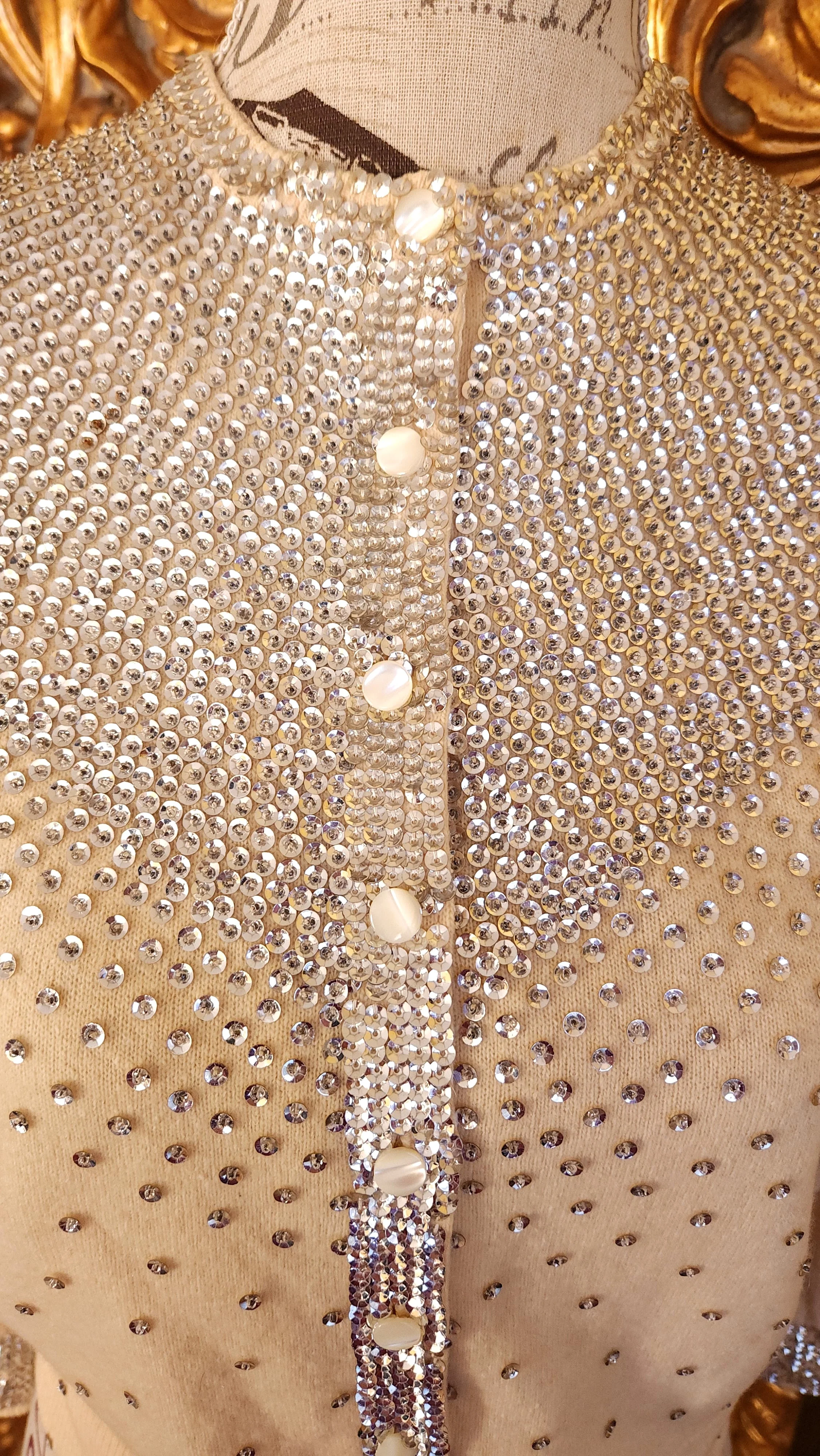 50s Beige Wool Silver Sequin Cardigan Sweater By Savalani Silk Store - Image 5