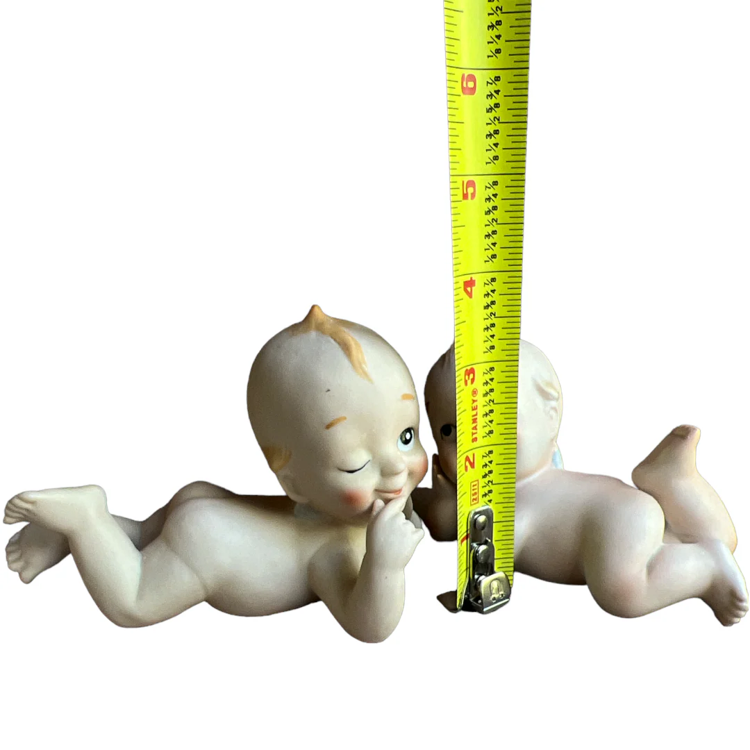 50s Bisque Ceramic Kewpie Doll Statues Decor Set Of 2 By Lefton - Image 9