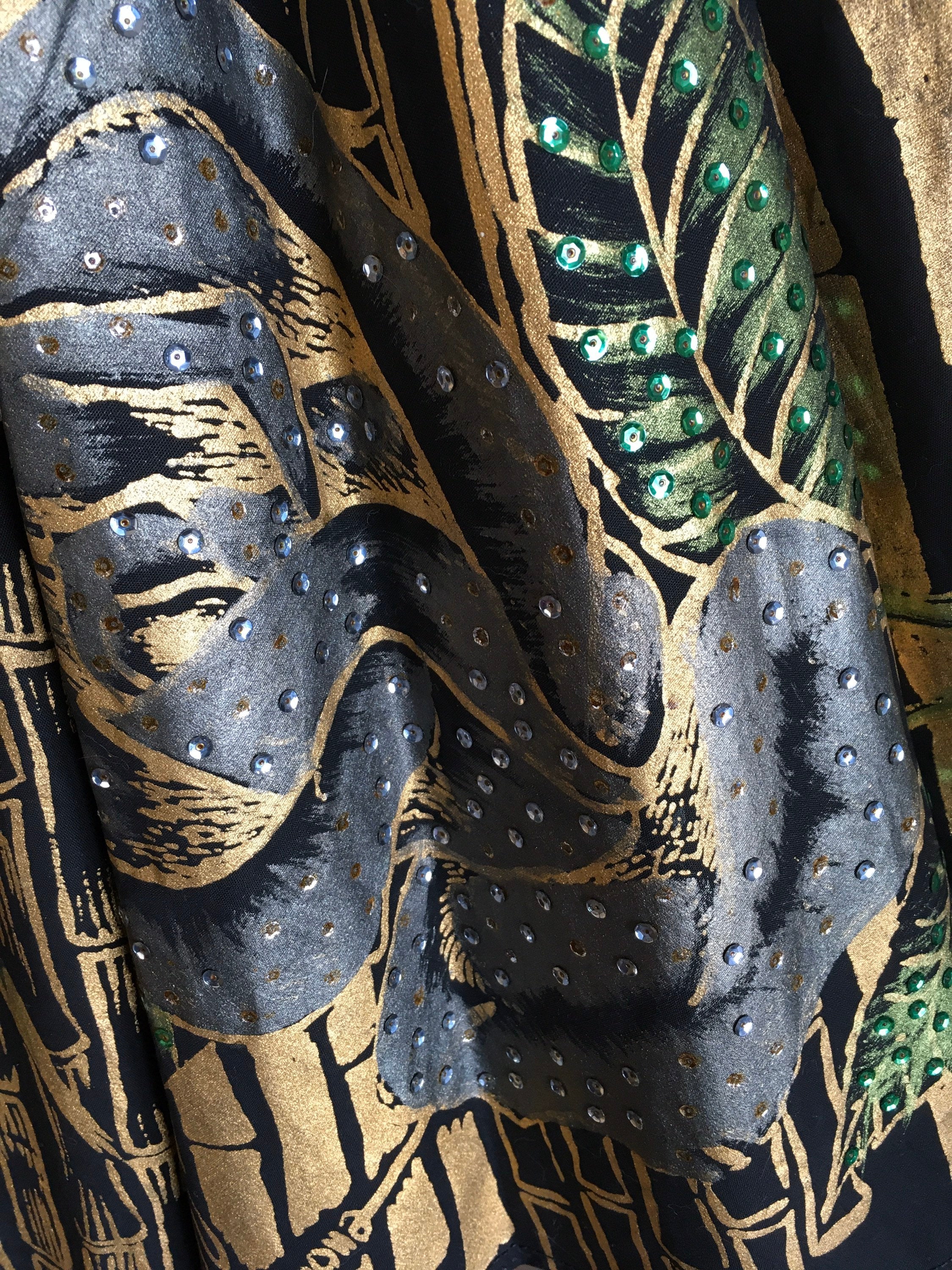 50's Black and Gold Circle Skirt with Roses And Bamboo Print - Image 5