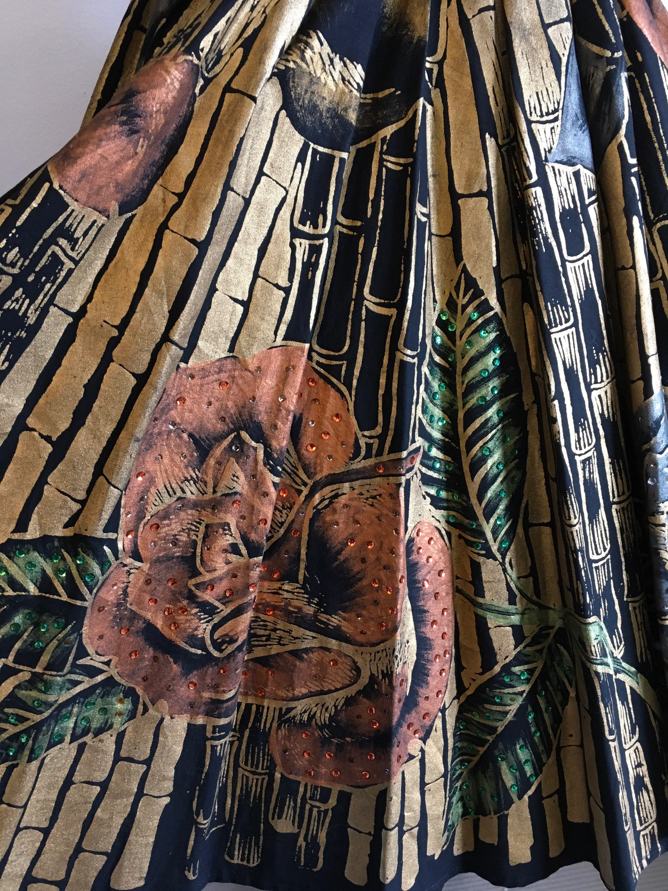 50's Black and Gold Circle Skirt with Roses And Bamboo Print - Image 6