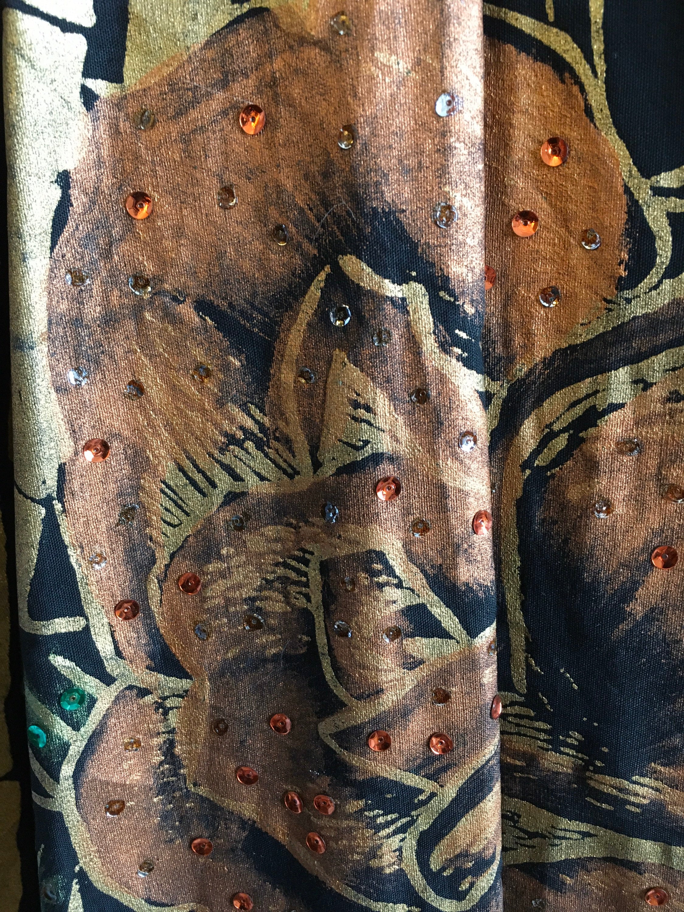 50's Black and Gold Circle Skirt with Roses And Bamboo Print - Image 7