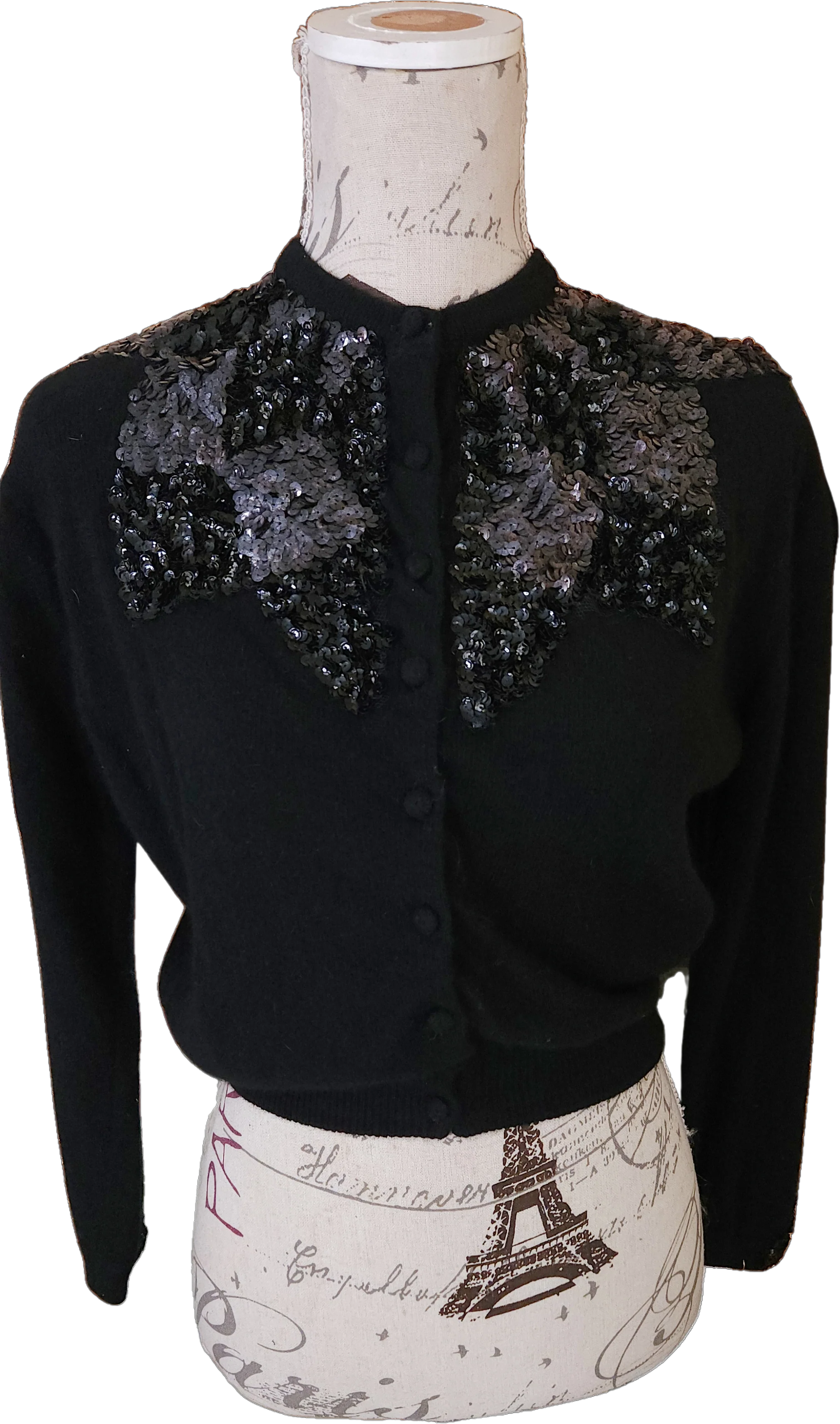 50s Black And Gray Angora Sequin Cardigan Sweater By Rosanna