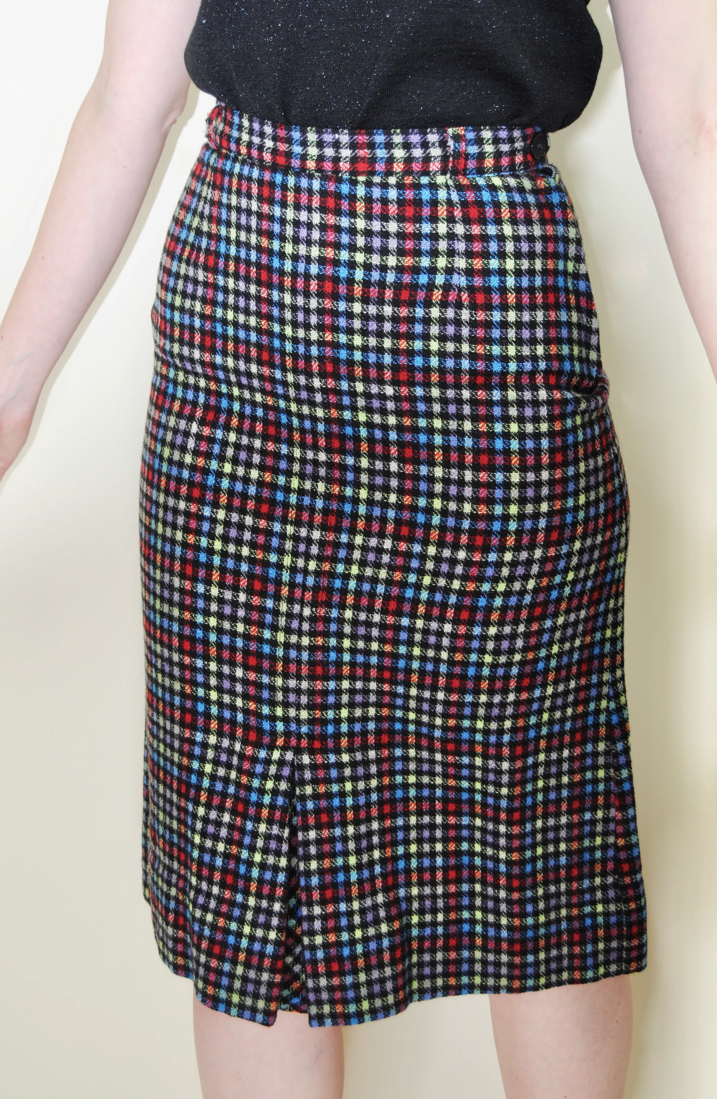 50s Black And Multi-colored Wool Pencil Skirt By Sid Harris - Image 8