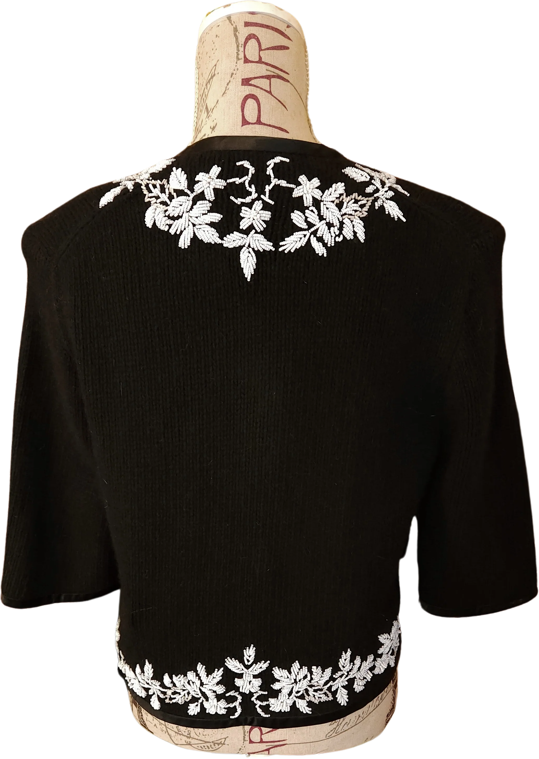 50s Black And White Beaded Angora Cardigan Sweater By Robinson's - Image 2
