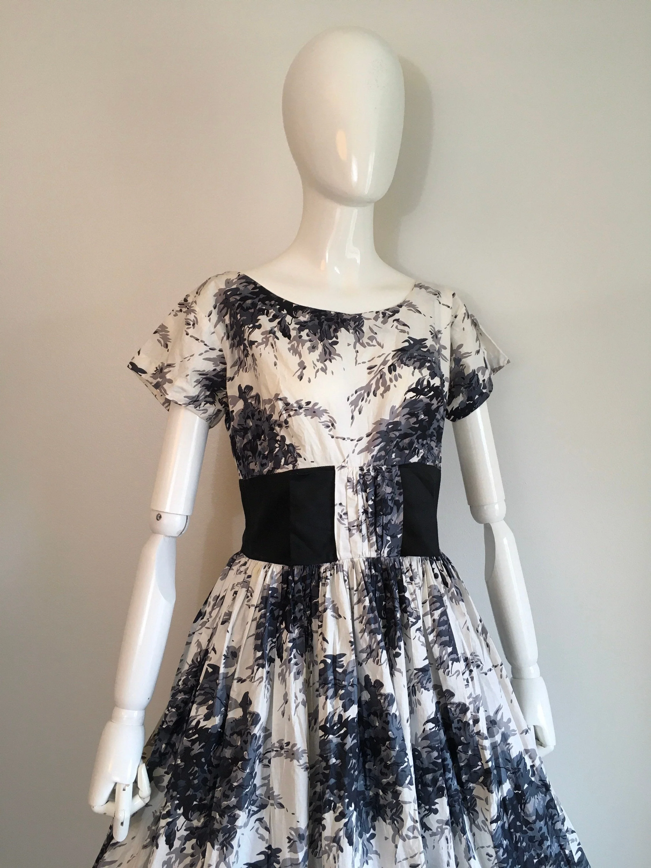 50's Black and White Floral Cotton Dress by Debby of California - Image 3