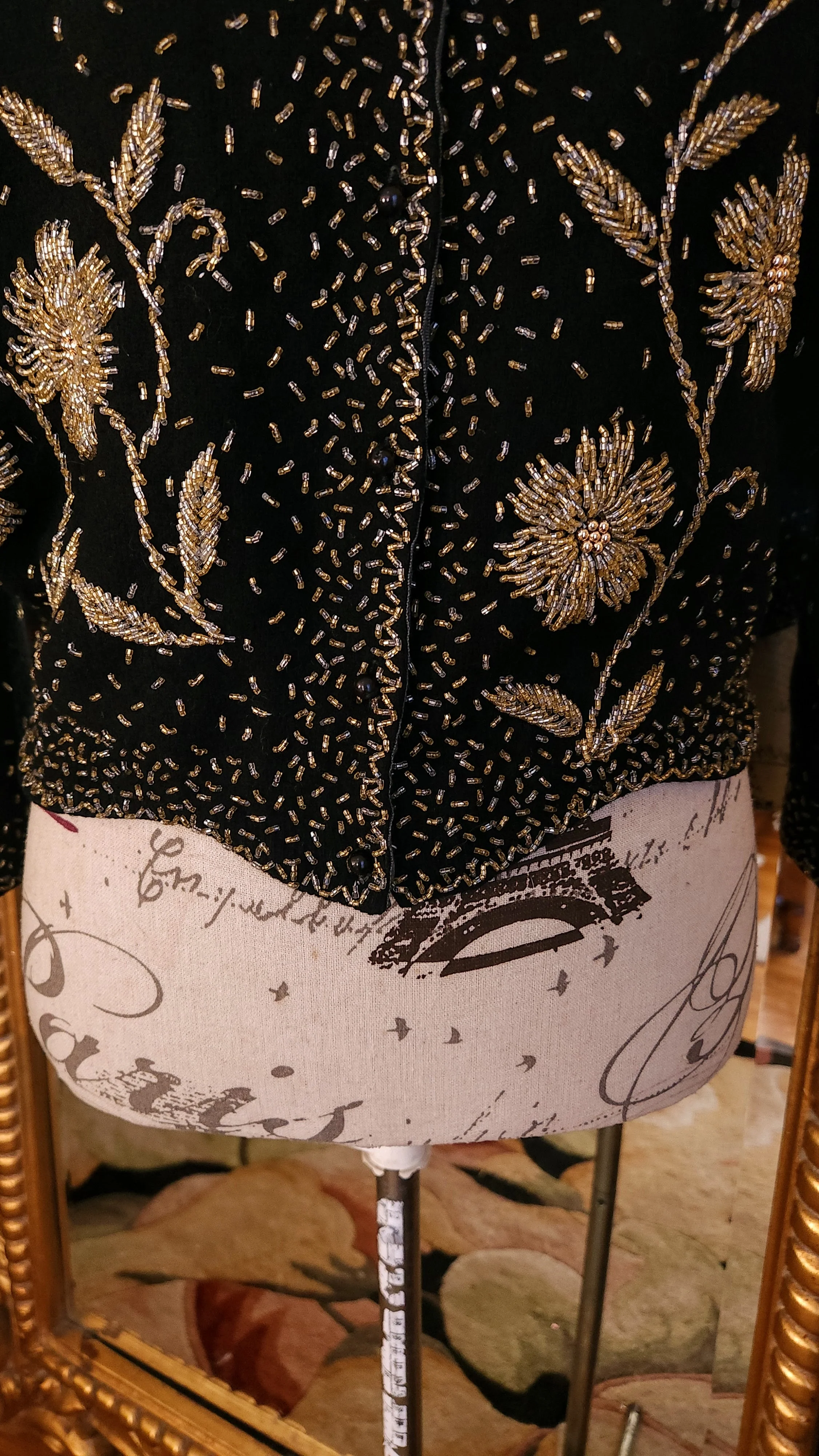 50s Black Angora Elaborately Beaded Cardigan Sweater By Miss Boutique - Image 5