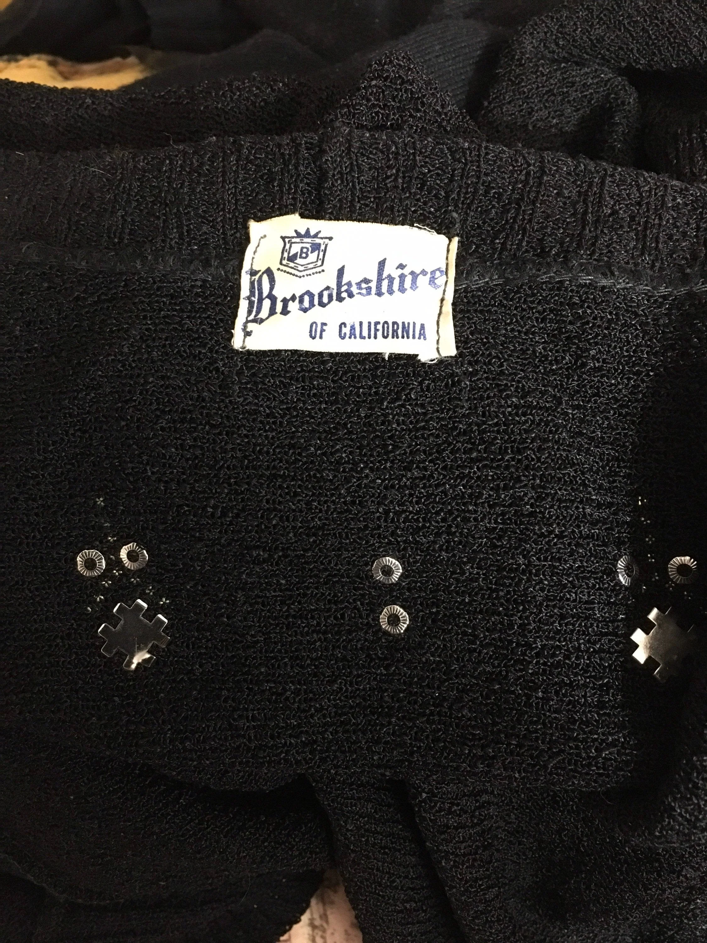 50's Black Cardigan with Turquoise and Gold Rhinestones and Studs by Brookshire of California - Image 8