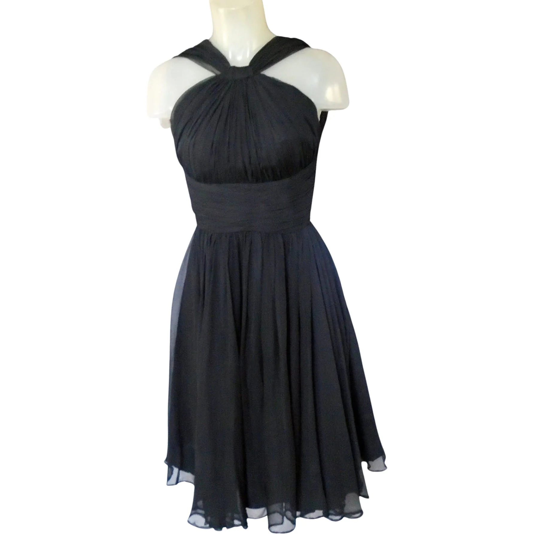 50s Black Chiffon Fit Flare Formal, Convertible Halter By Joan Leslie - Image 4