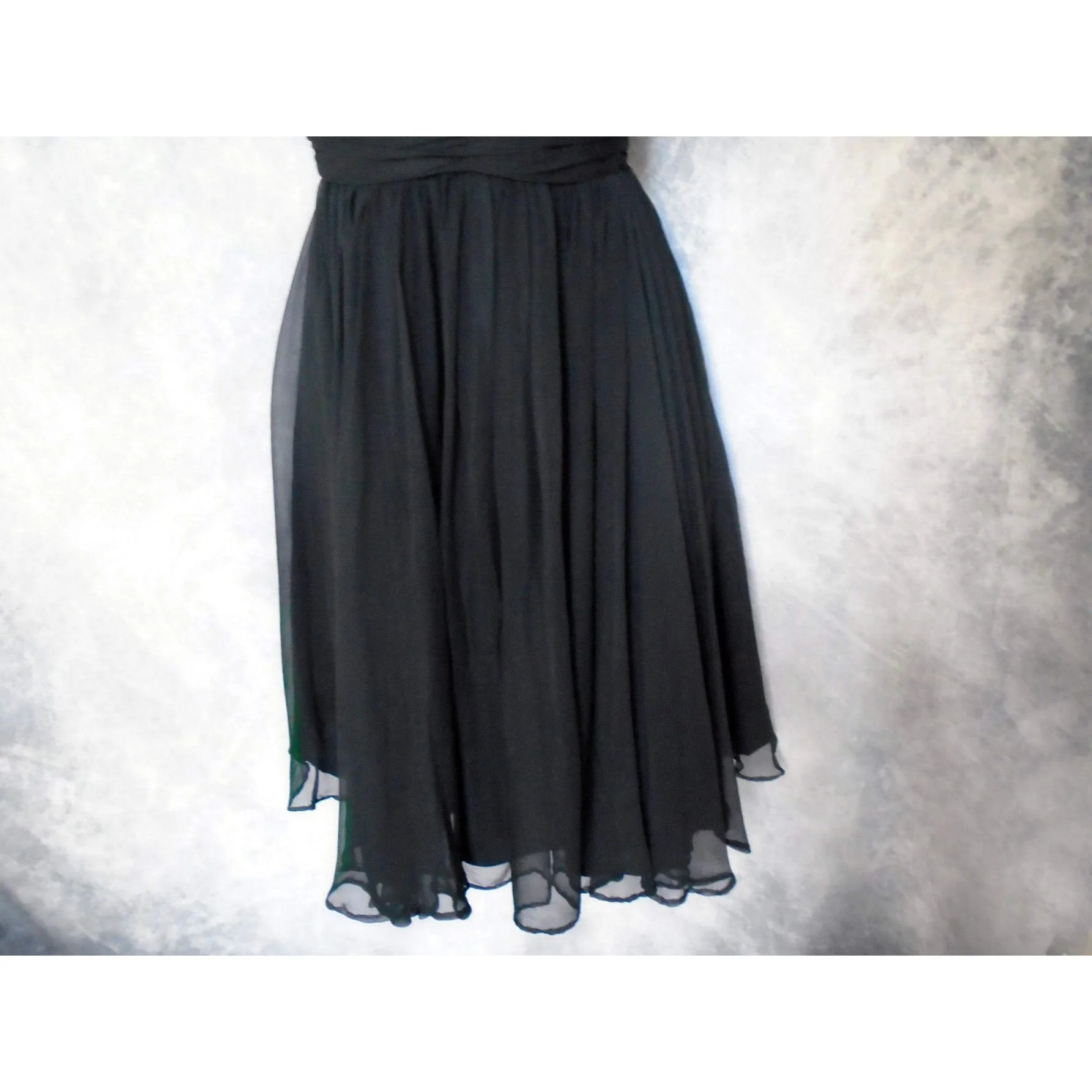 50s Black Chiffon Fit Flare Formal, Convertible Halter By Joan Leslie - Image 7