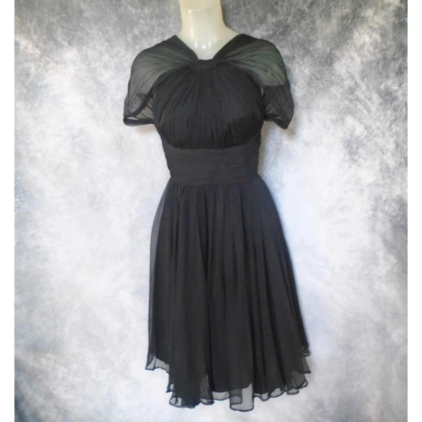 50s Black Chiffon Fit Flare Formal, Convertible Halter By Joan Leslie - Image 8