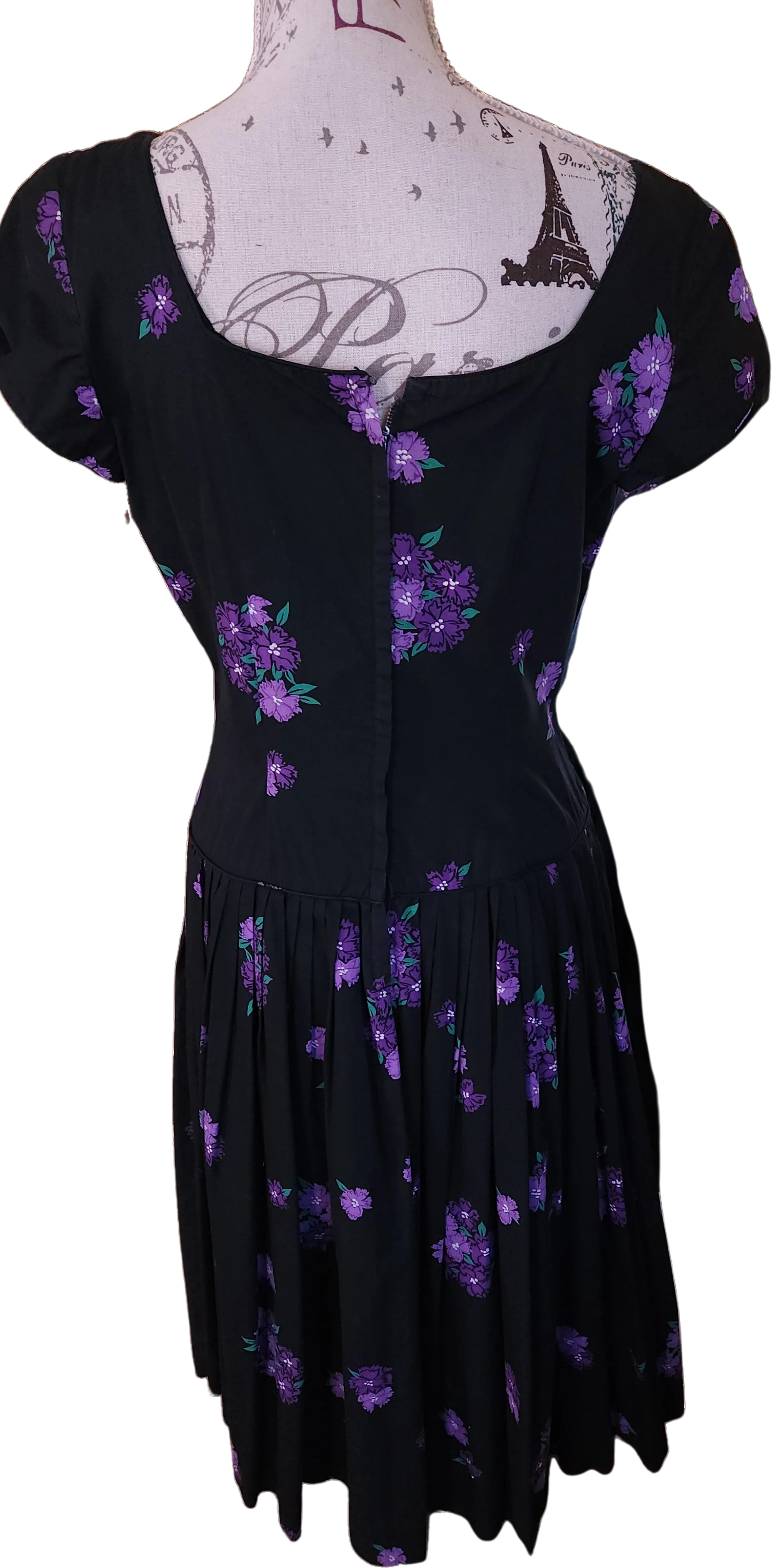 50s Black Cotton Floral Drop Waist Fit And Flare Dress By Jerry Gilden Spectator - Image 2