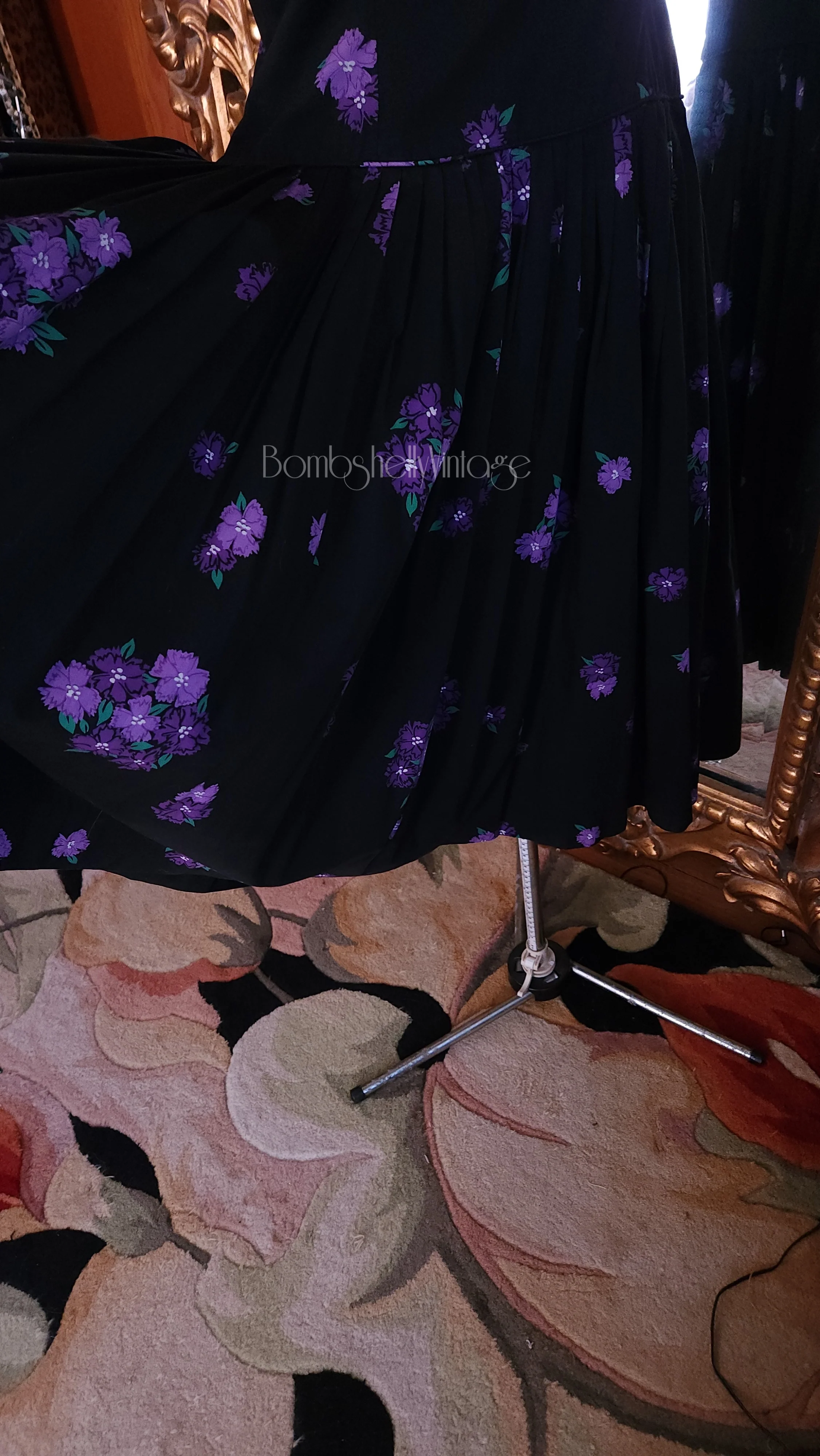 50s Black Cotton Floral Drop Waist Fit And Flare Dress By Jerry Gilden Spectator - Image 6