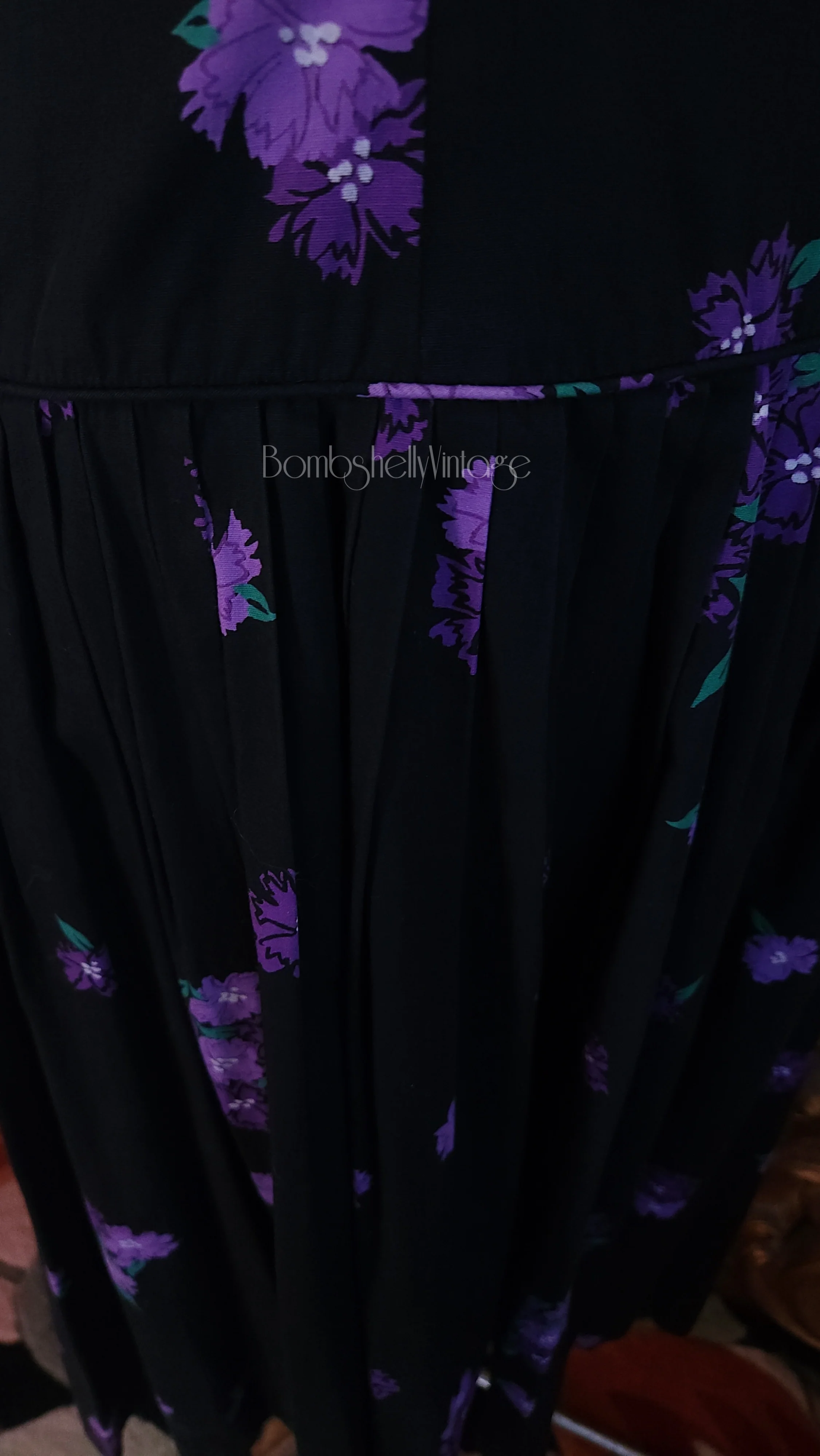 50s Black Cotton Floral Drop Waist Fit And Flare Dress By Jerry Gilden Spectator - Image 7