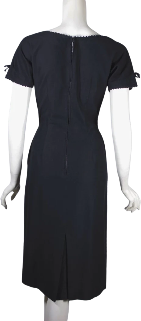 50s Black Cotton Pique Dress Hourglass Fit Rickrack By Bobbie Brooks - Image 2