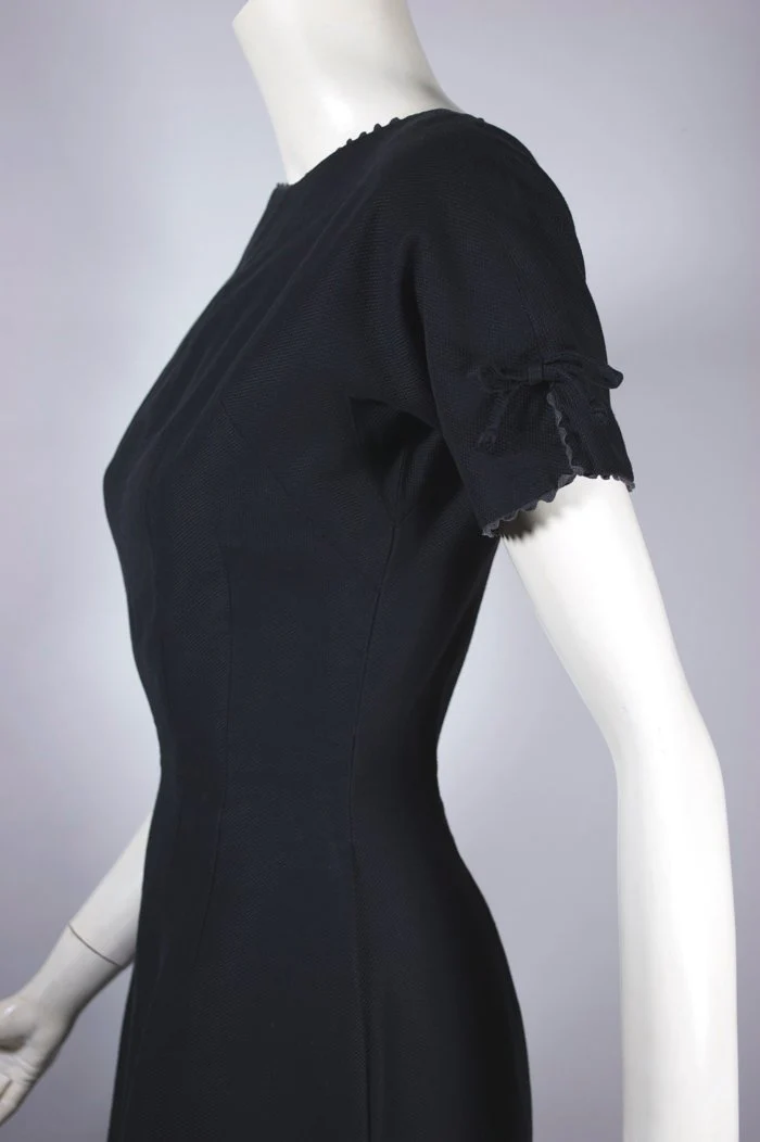 50s Black Cotton Pique Dress Hourglass Fit Rickrack By Bobbie Brooks - Image 5