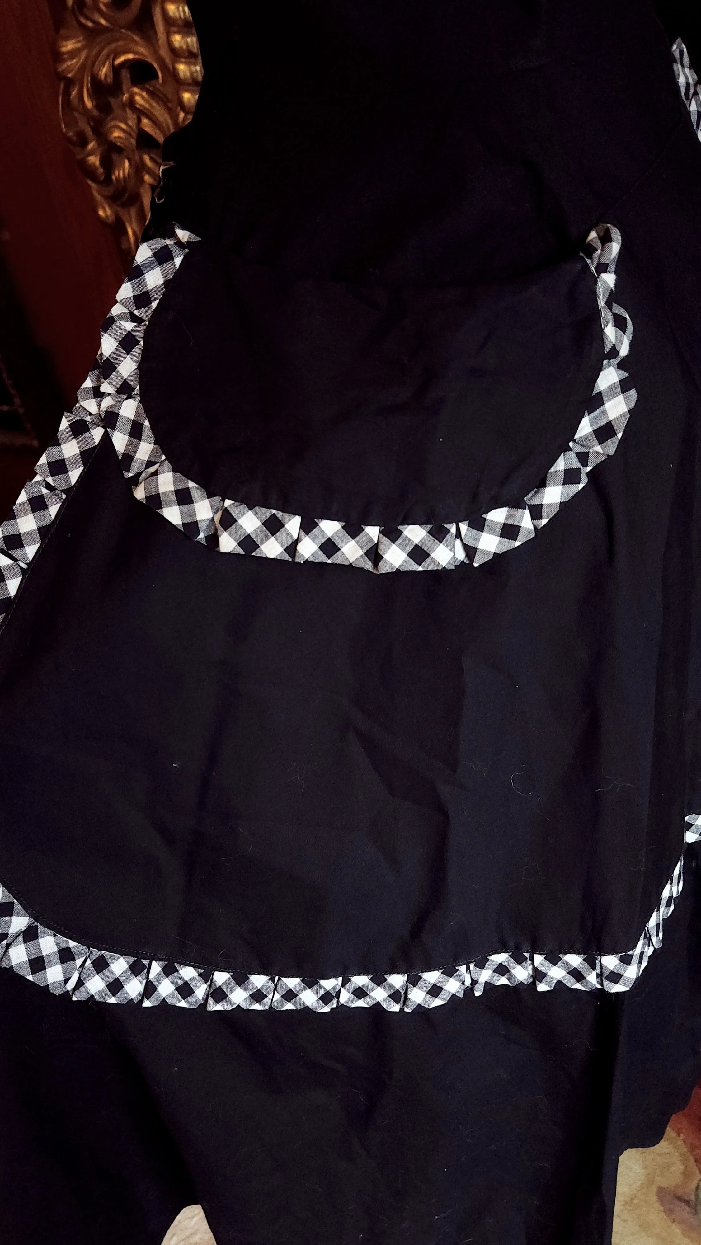 50s Black Cotton Skirt Ginham Check Pocket Details - Image 4
