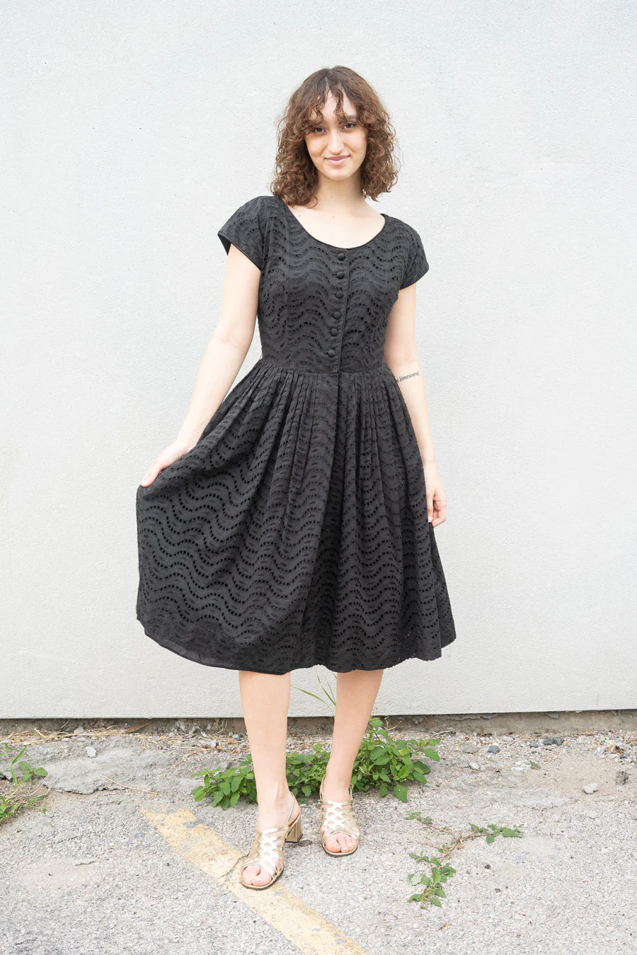 50s Black Eyelet Dress - Image 2