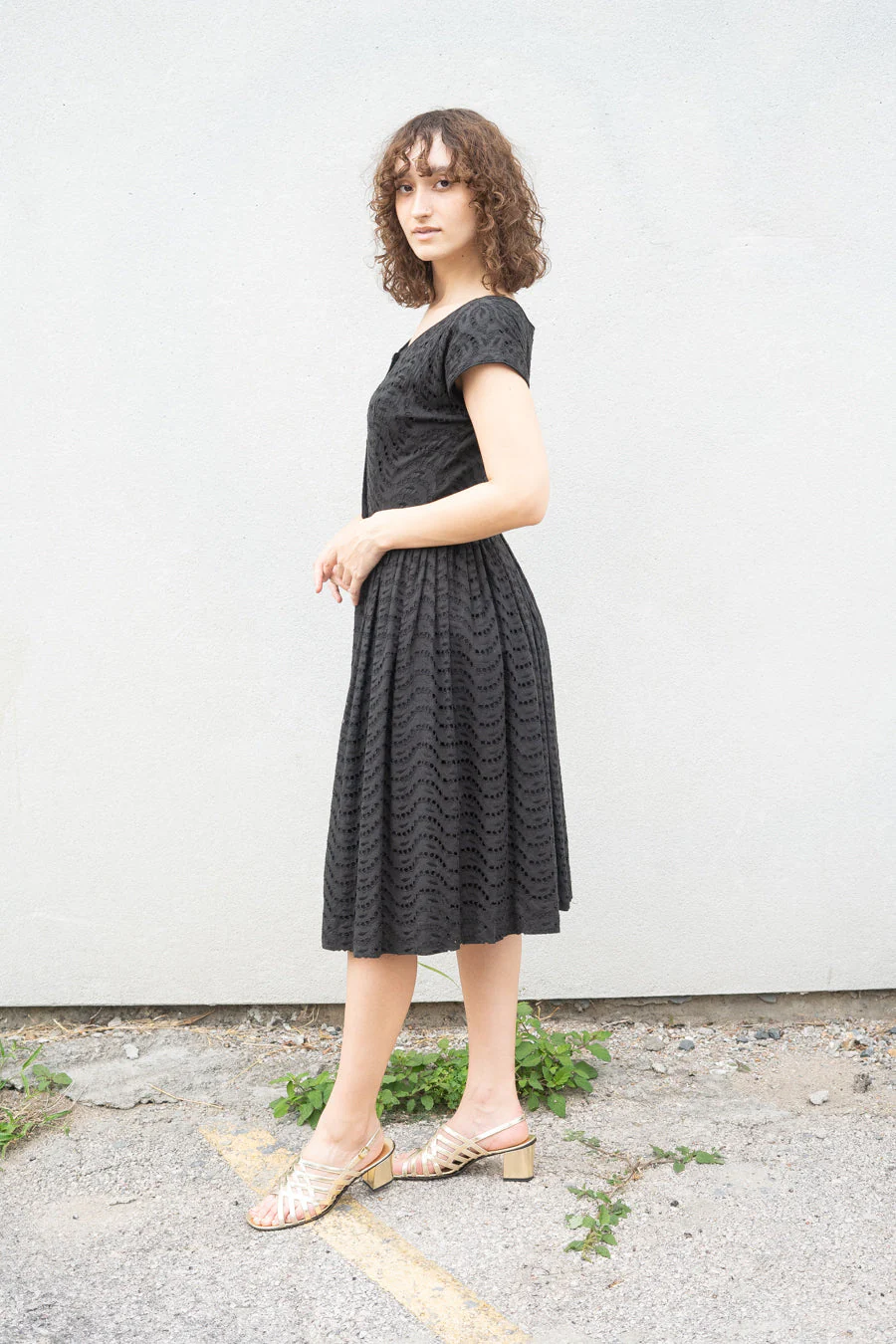 50s Black Eyelet Dress - Image 5