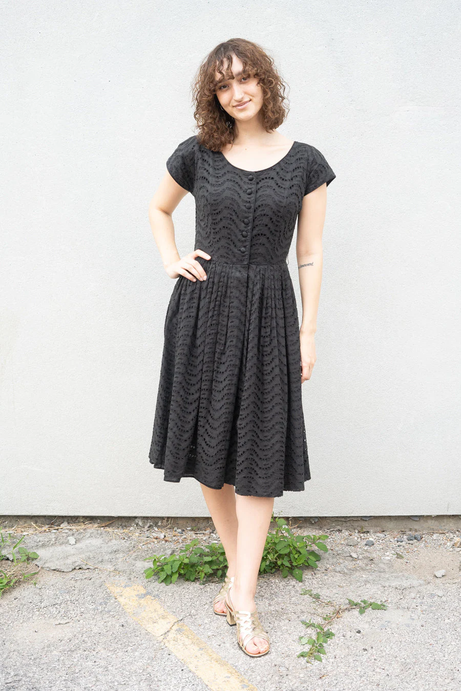 50s Black Eyelet Dress - Image 8