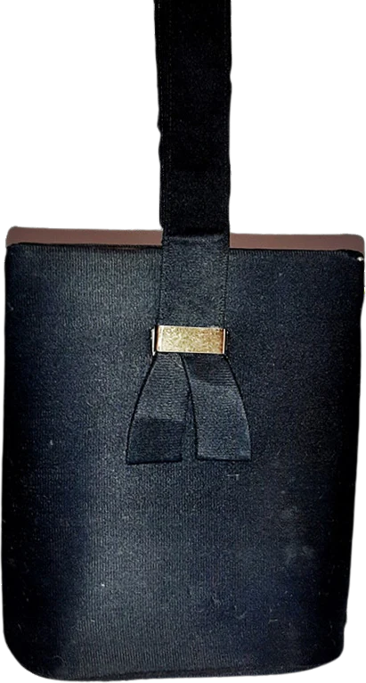 50s Black Fabric Tall Slim Handbag Top Handle Bow