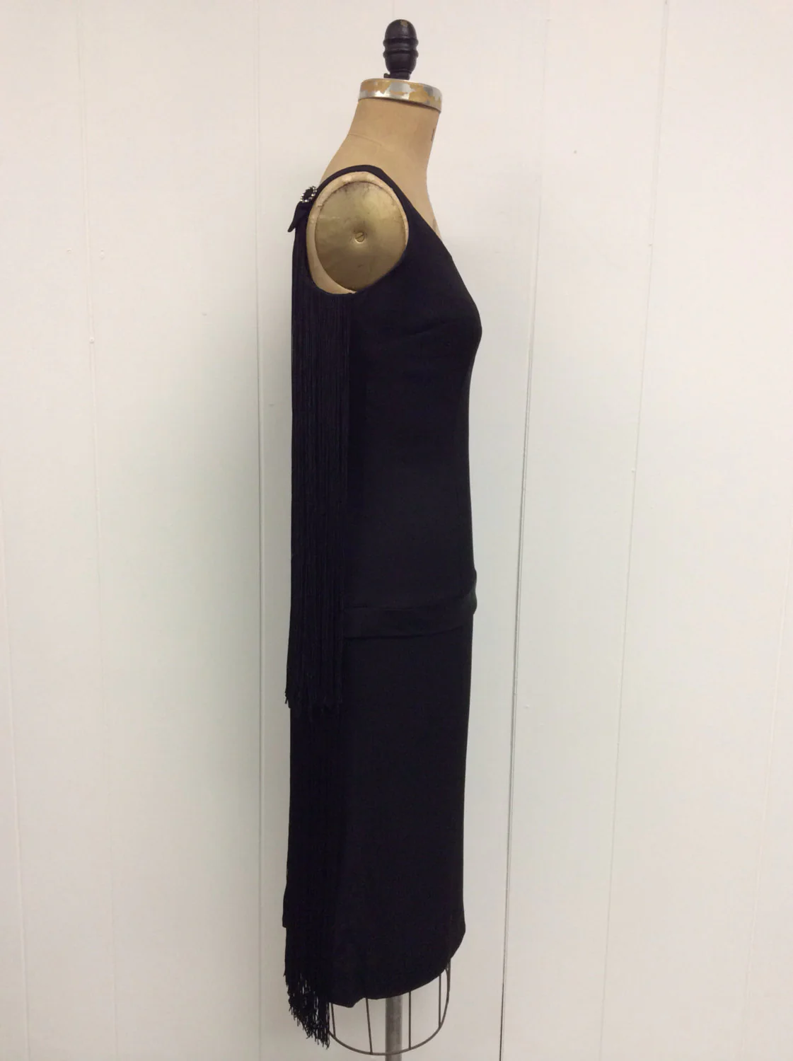 50's Black Fringe Dress with Rhinestone Details by Sydney North - Image 3