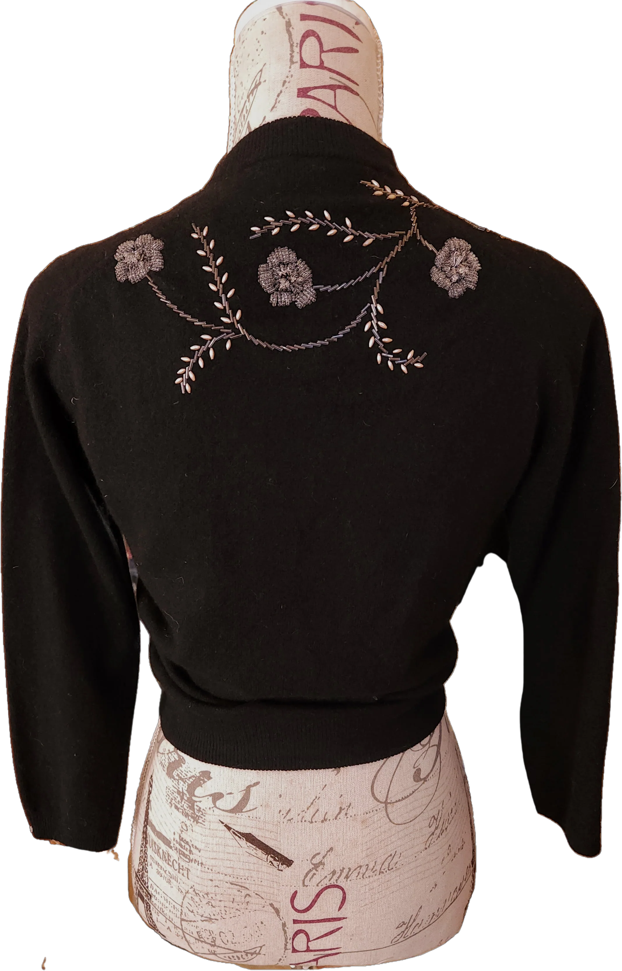 50s Black Fur Blend Beaded Cardigan Sweater by  Fur Blend - Image 2