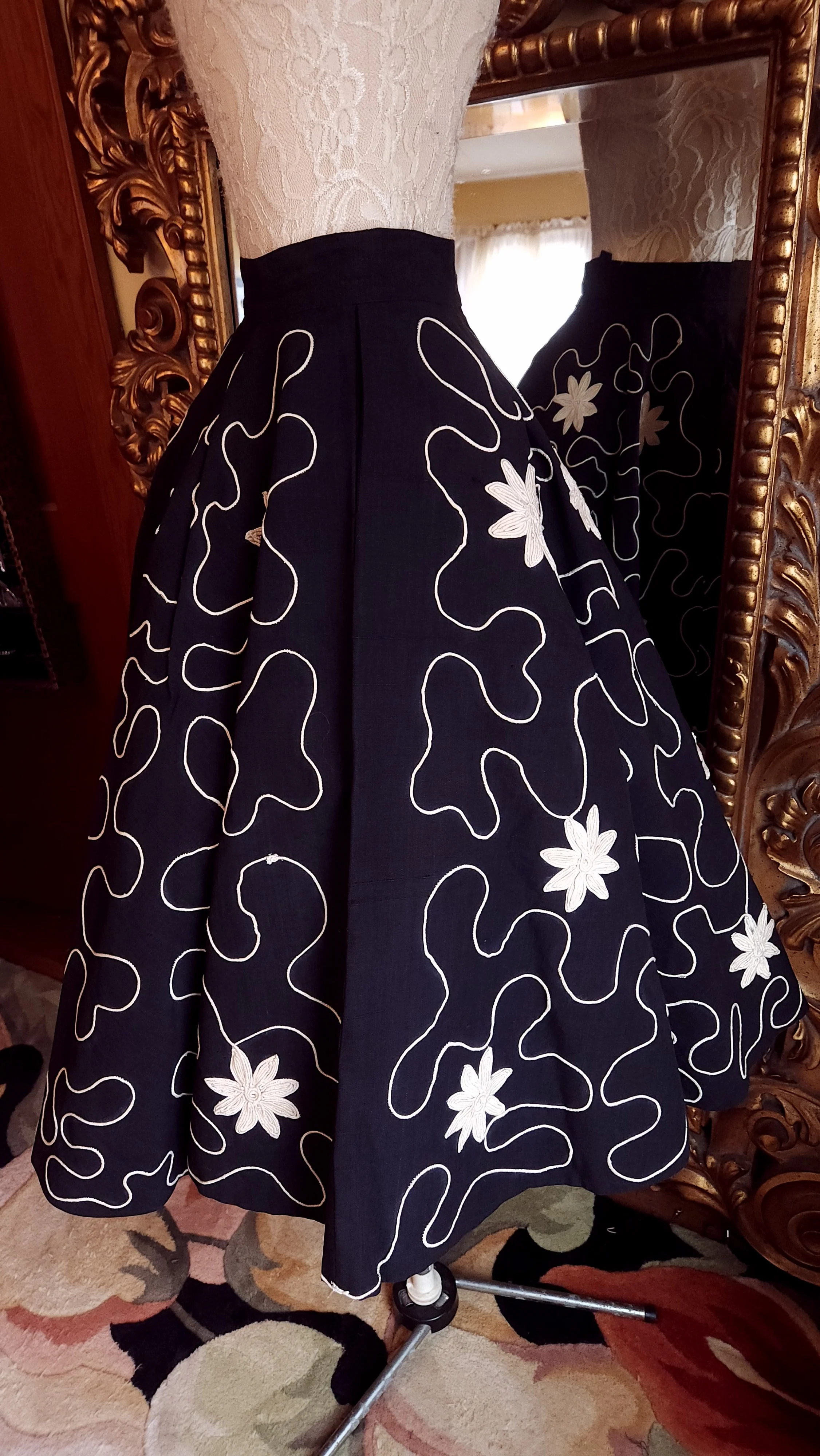 50s Black Linen Soutach Circle Skirt By Lavado En Seco - Image 4