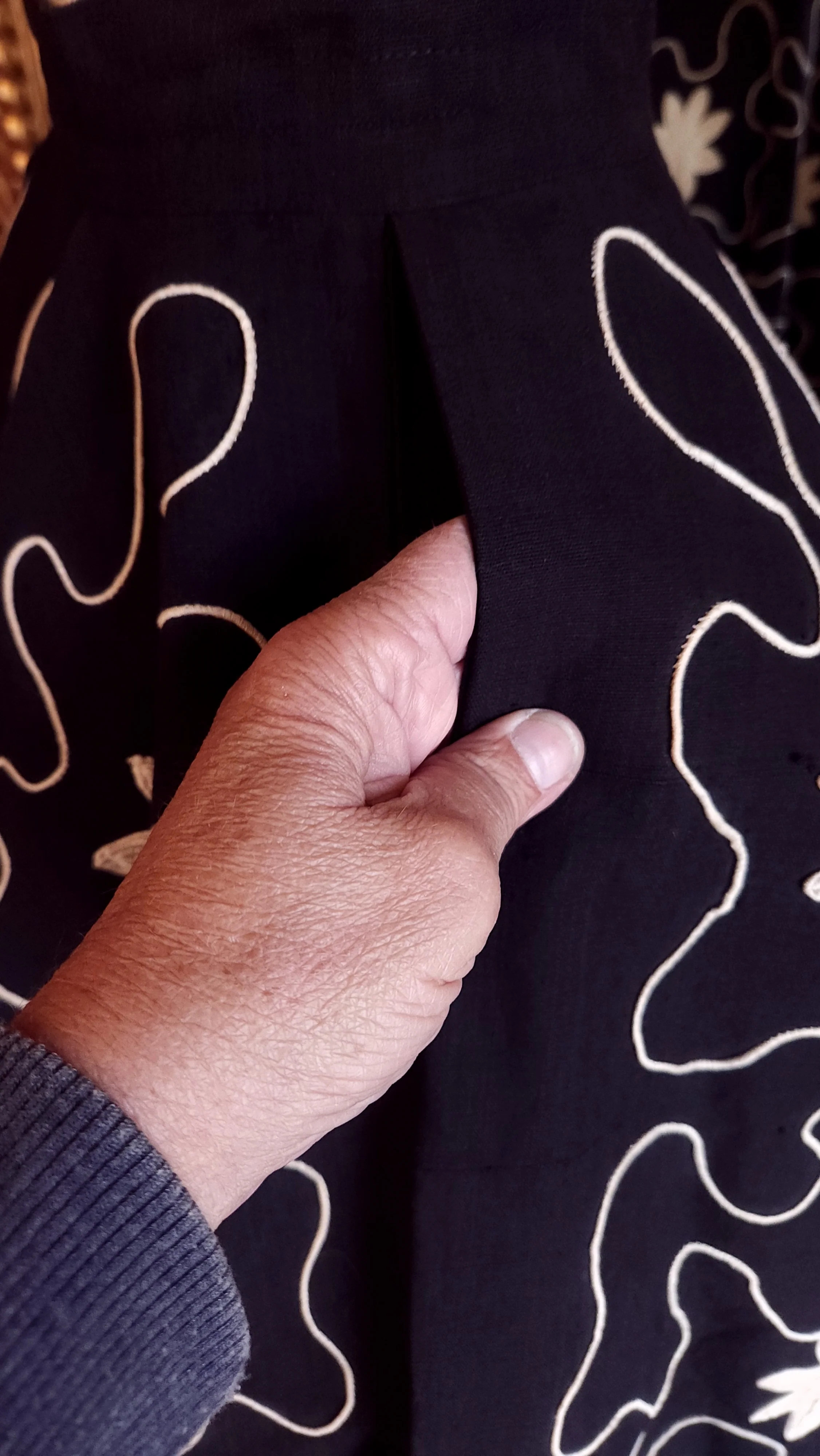 50s Black Linen Soutach Circle Skirt By Lavado En Seco - Image 7