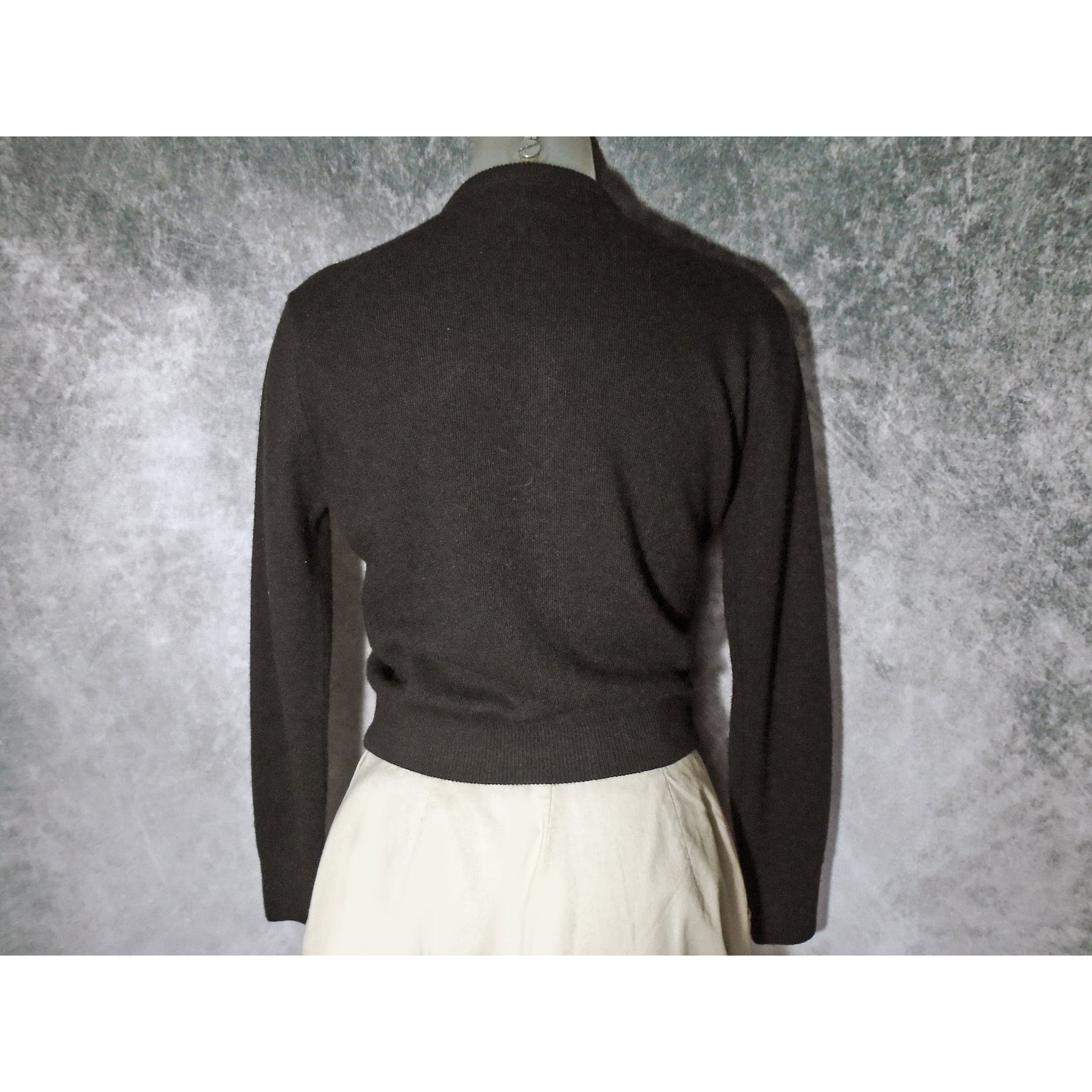50s Black Orlon Beaded Cardigan Sweater- Tulip Flowers By Monrose - Image 2