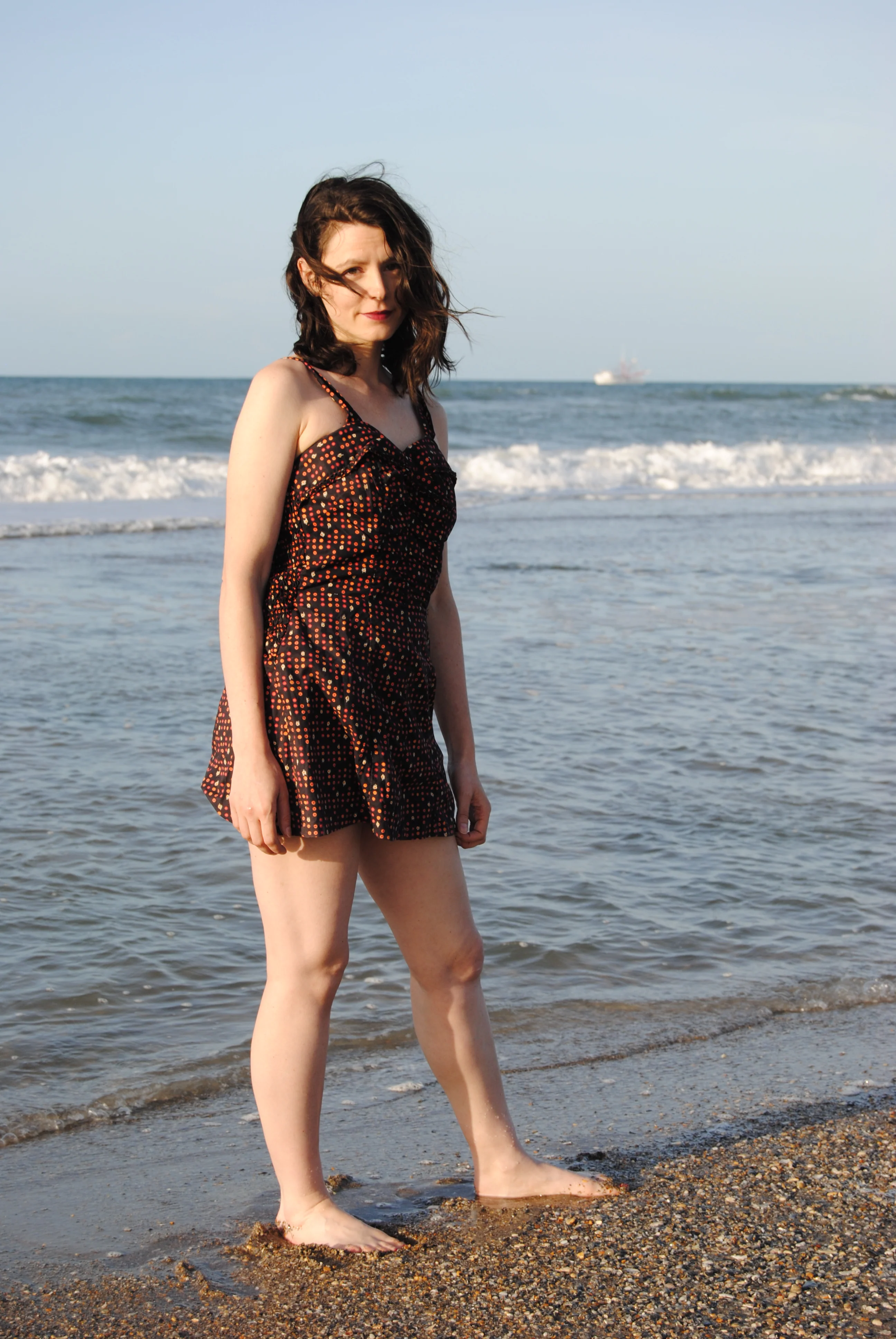 50s Black Patterned Cotton Swim Suit By Catalina - Image 6