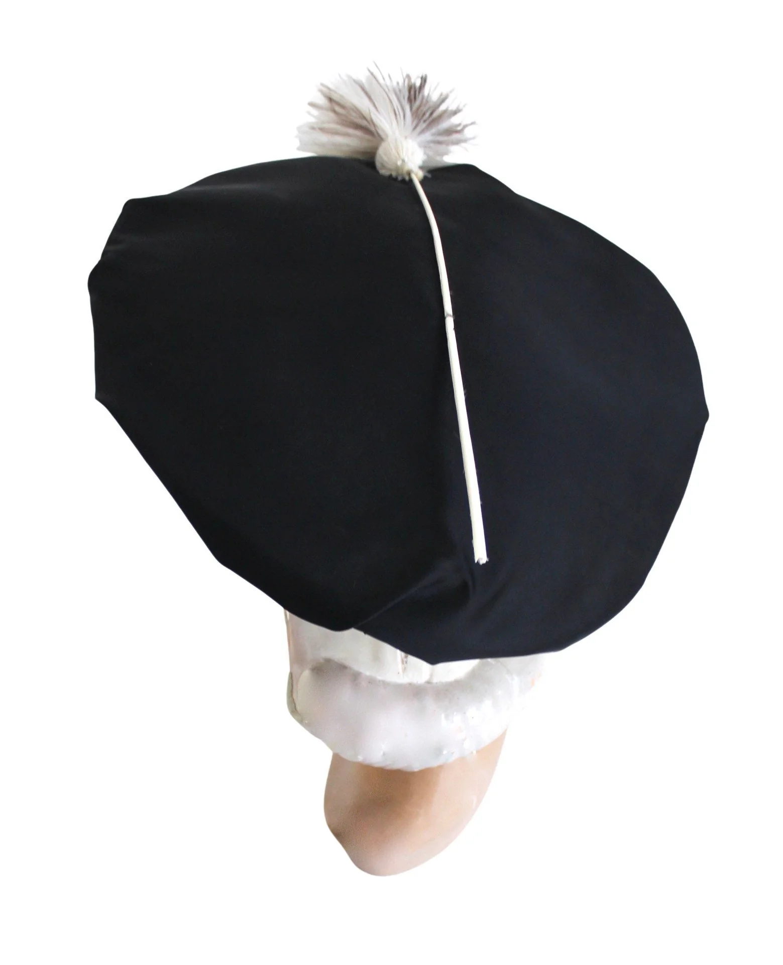 50s Black Satin Dish Hat with Ivory Feather Plume - Image 9
