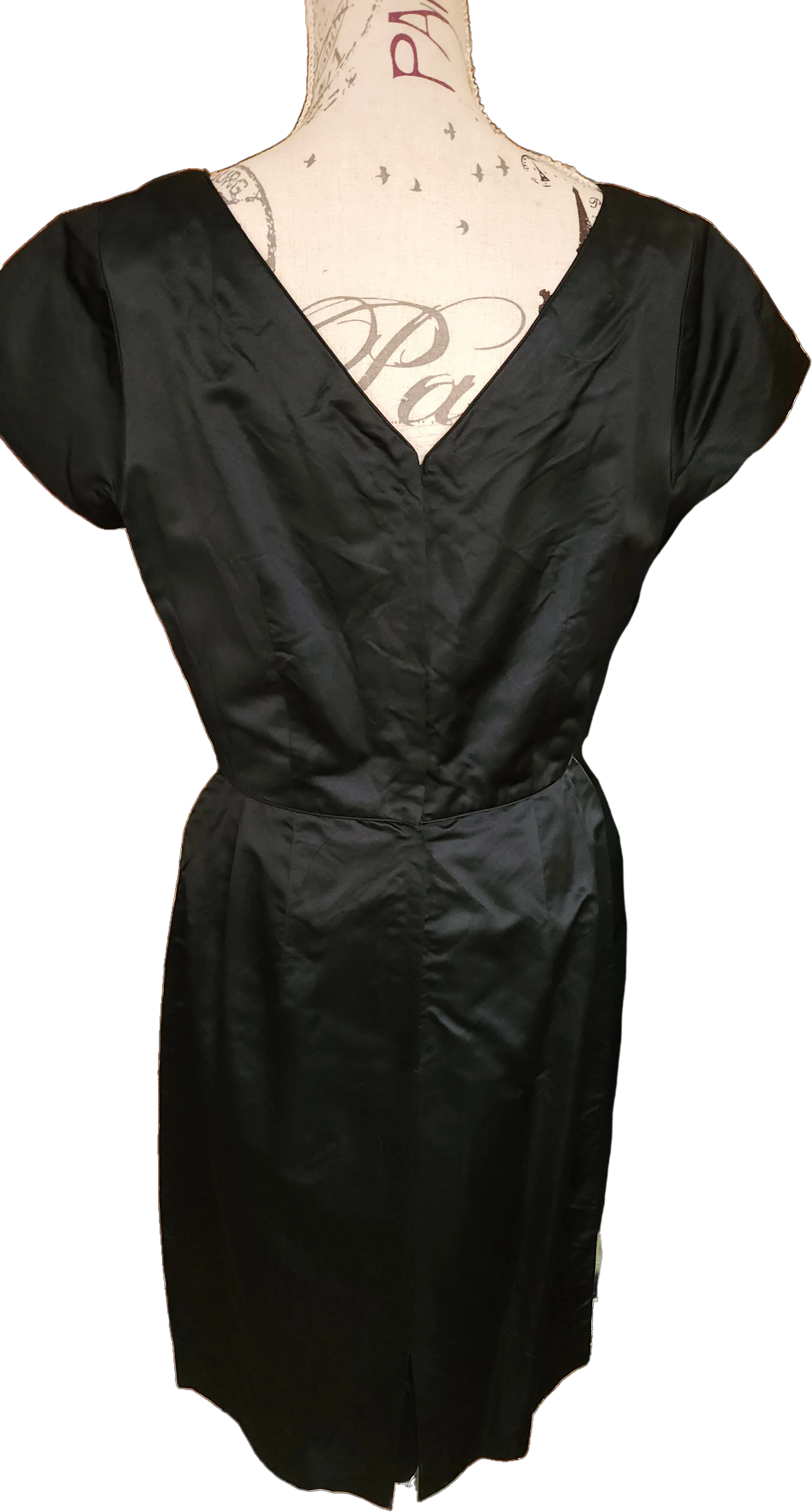 50s Black Silk Beaded Wiggle Dress Large Size - Image 2