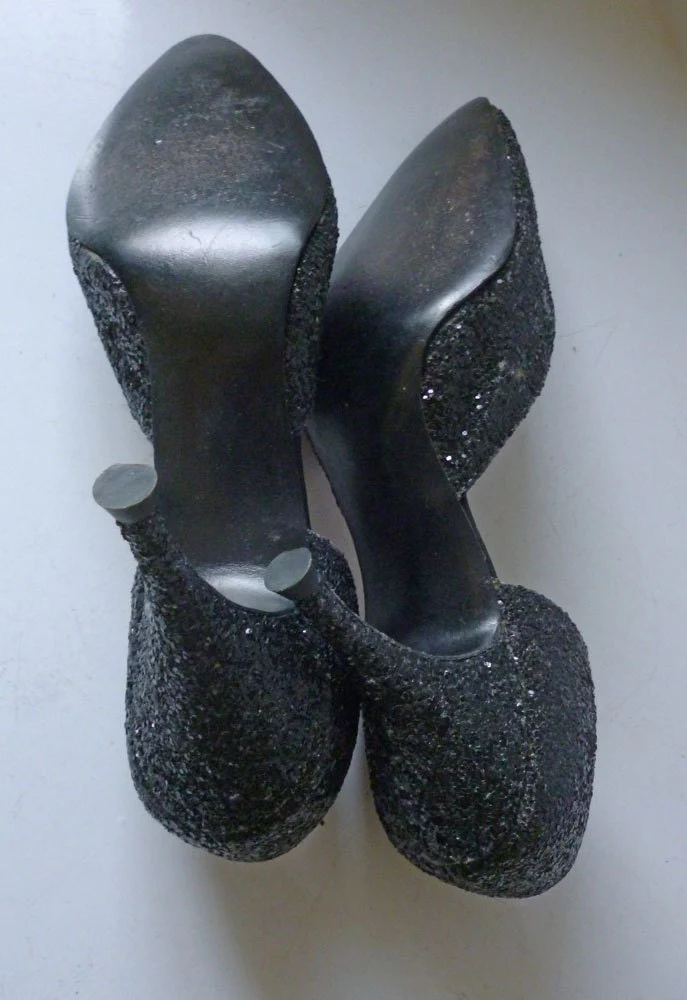 50s Black Sparkle Stiletto High Heel Cocktail Pumps - Image 4
