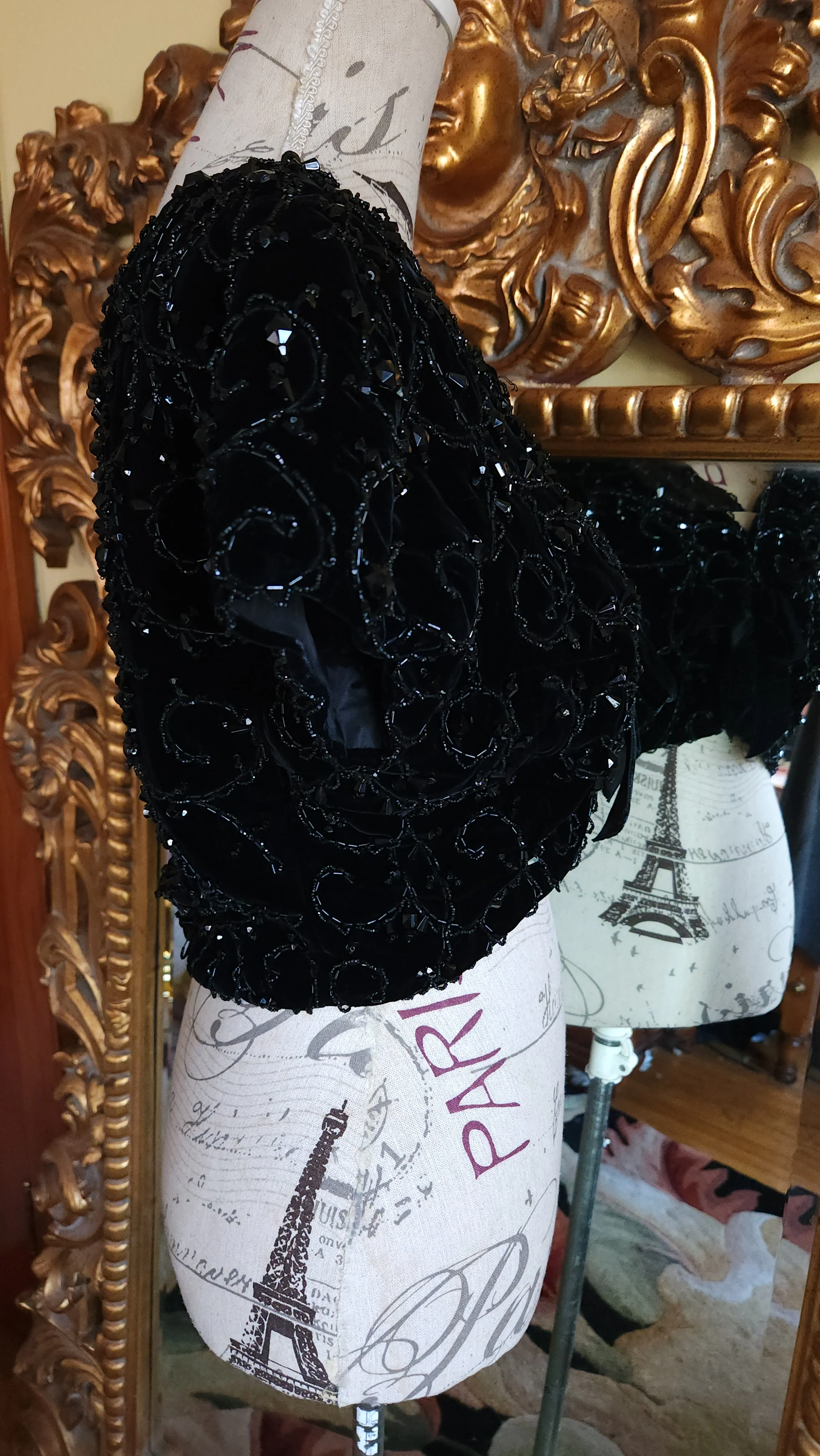 50s Black Velvet Beaded Crop Top By Harry Cooper Beverly Hills - Image 5